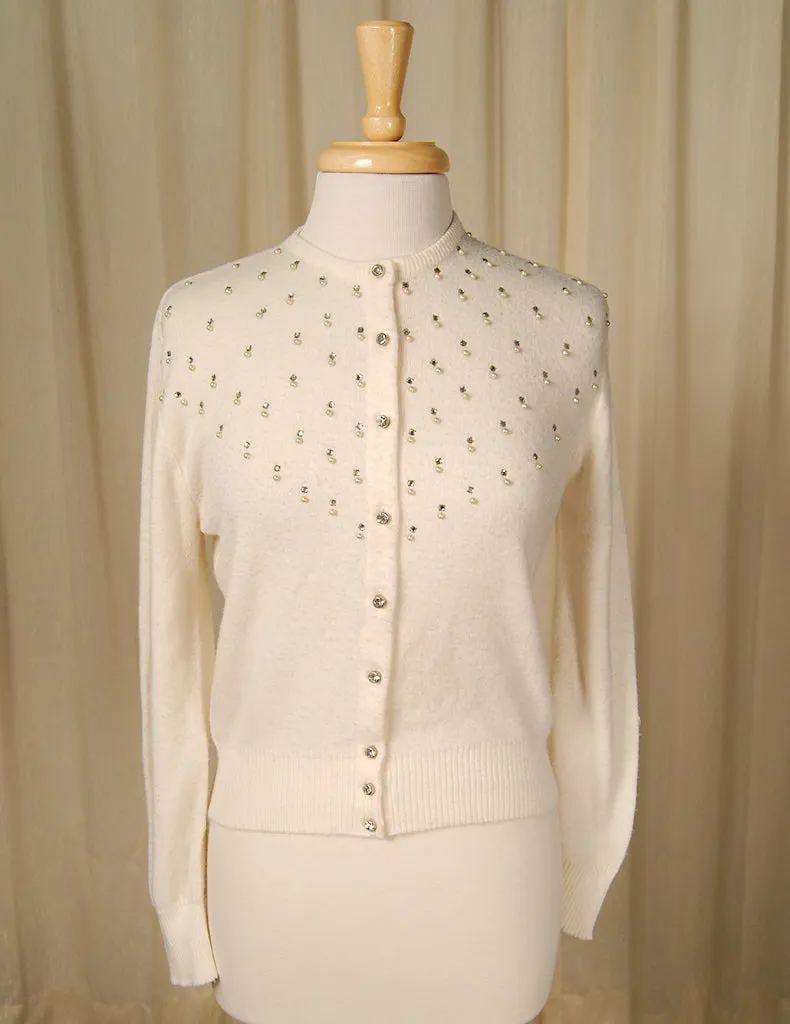 1950s Off White Pearl Cardigan