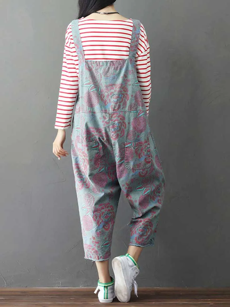 A little Place Printed Denim Overall Dungarees