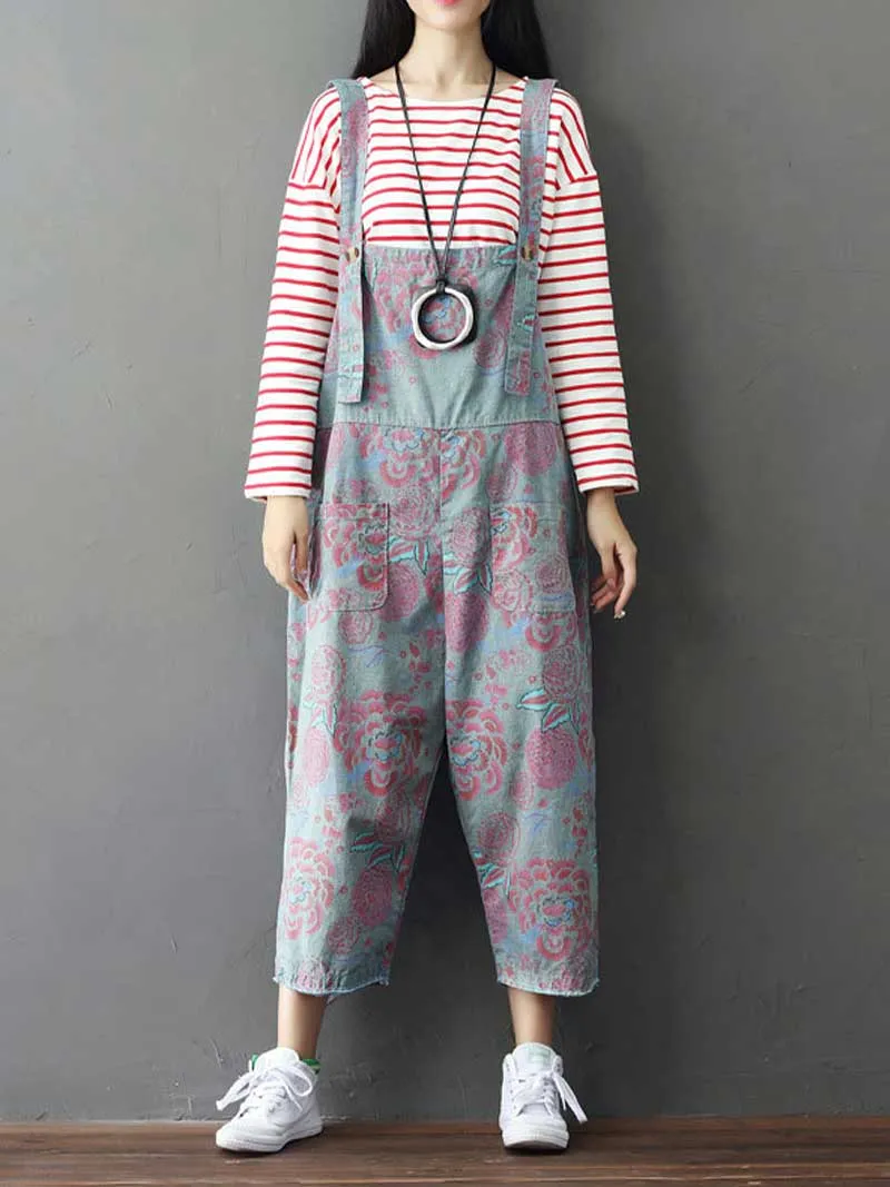 A little Place Printed Denim Overall Dungarees