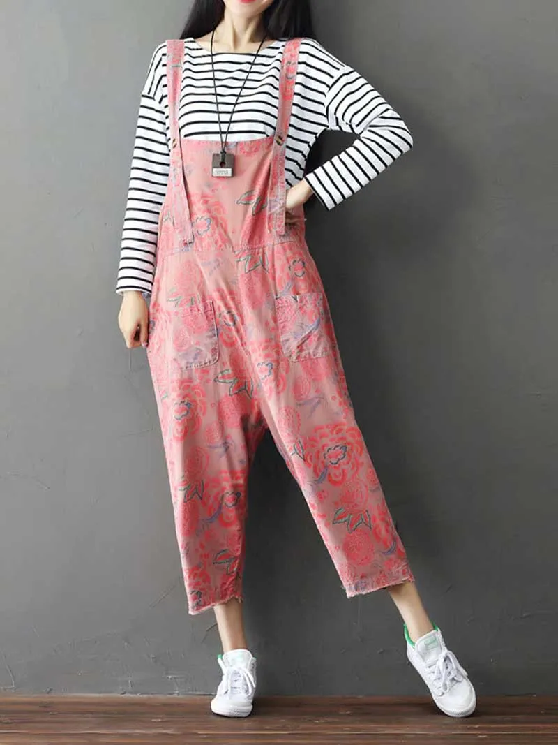 A little Place Printed Denim Overall Dungarees