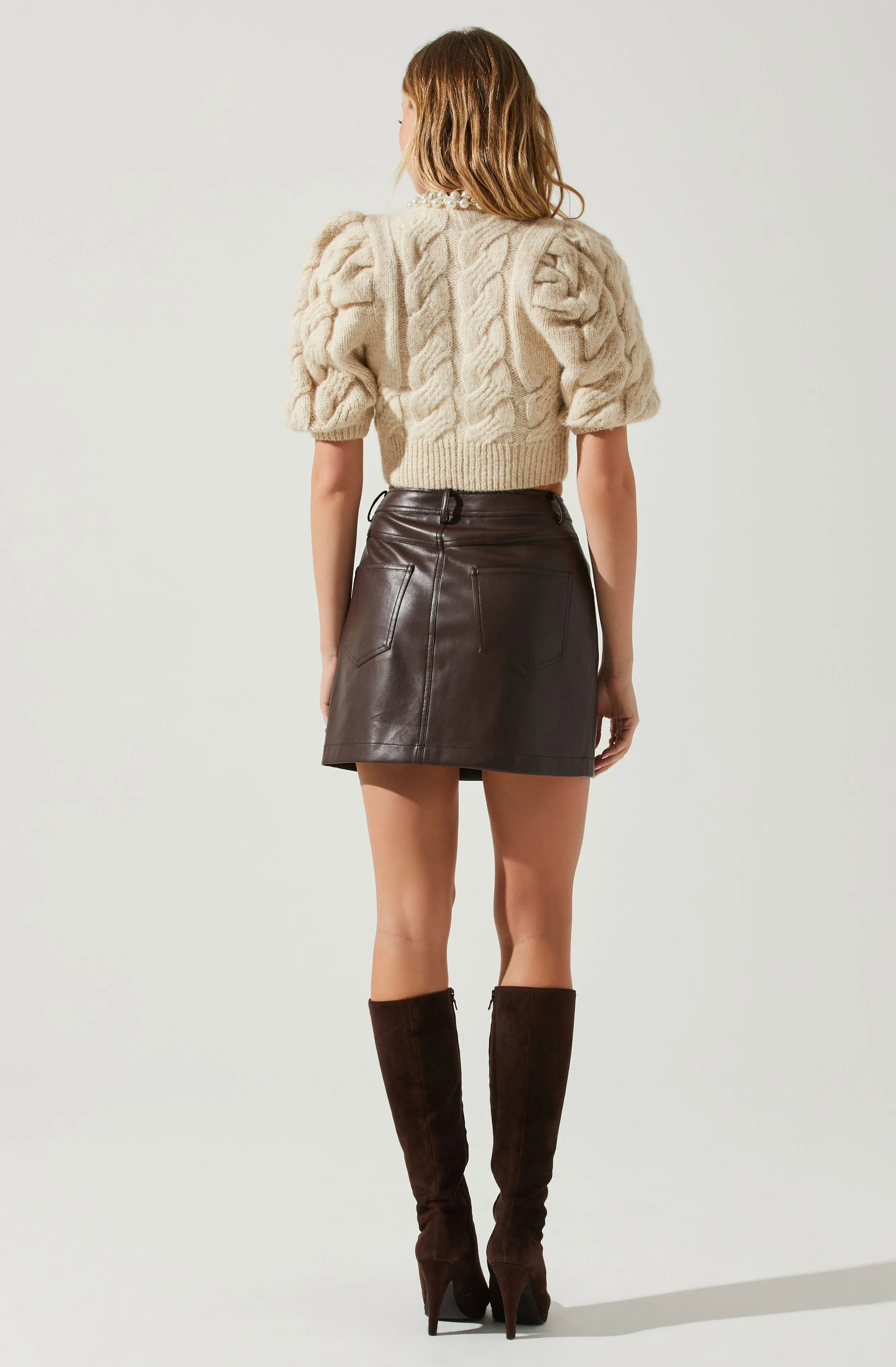 Aitana Pearl Embellished Cable Knit Short Sleeve Sweater