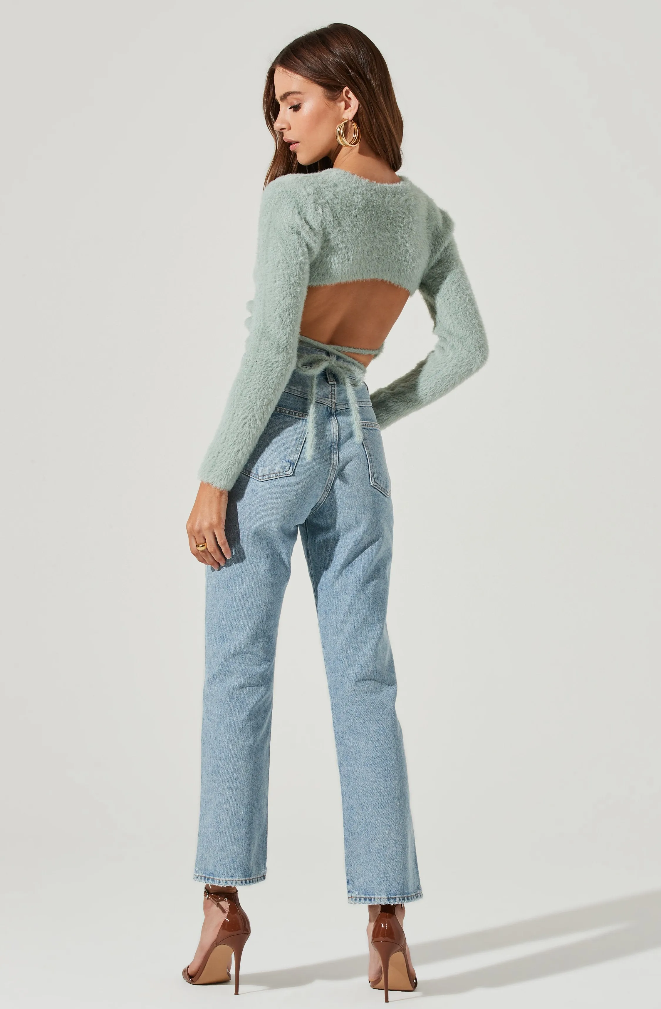 Back Cutout Tie Waist Sweater