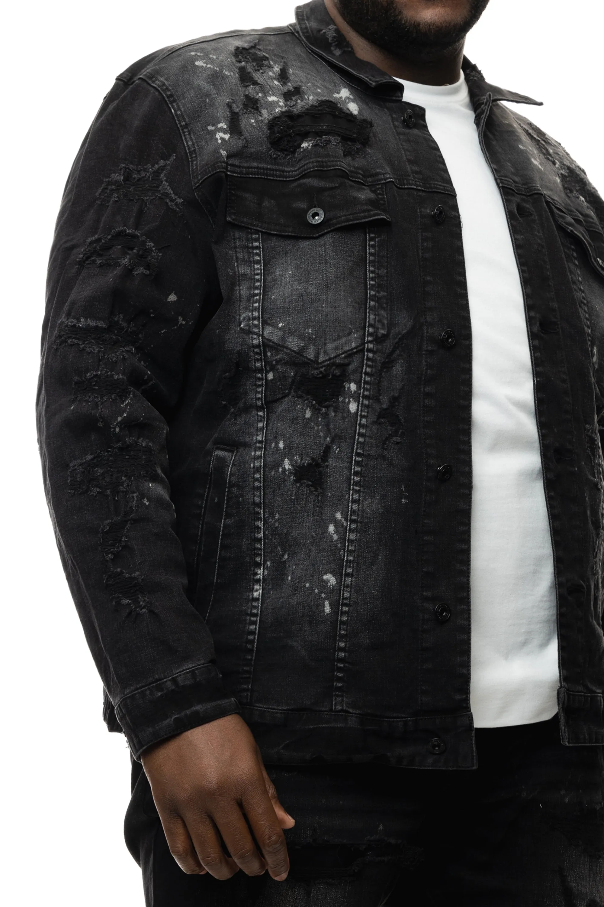 Big and Tall Overspray Utility Jean Jacket - Dusty Black