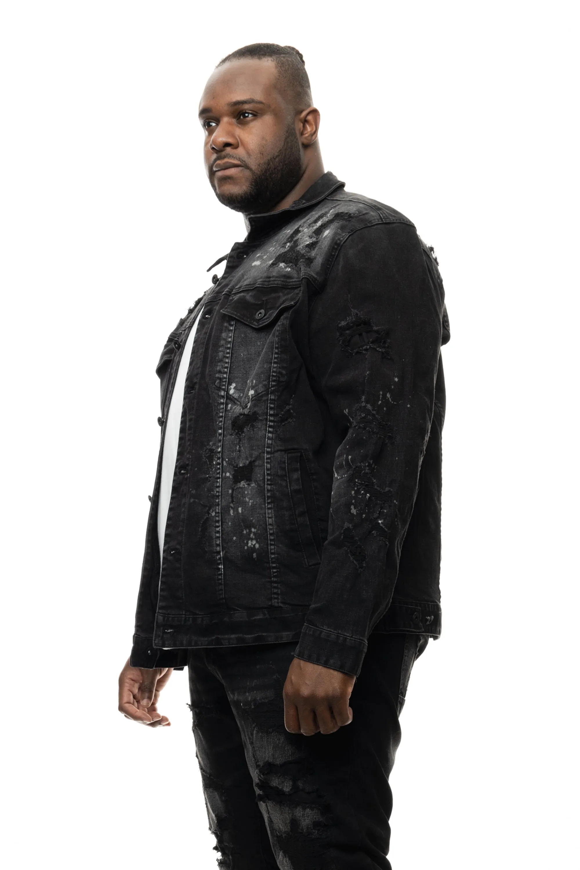 Big and Tall Overspray Utility Jean Jacket - Dusty Black