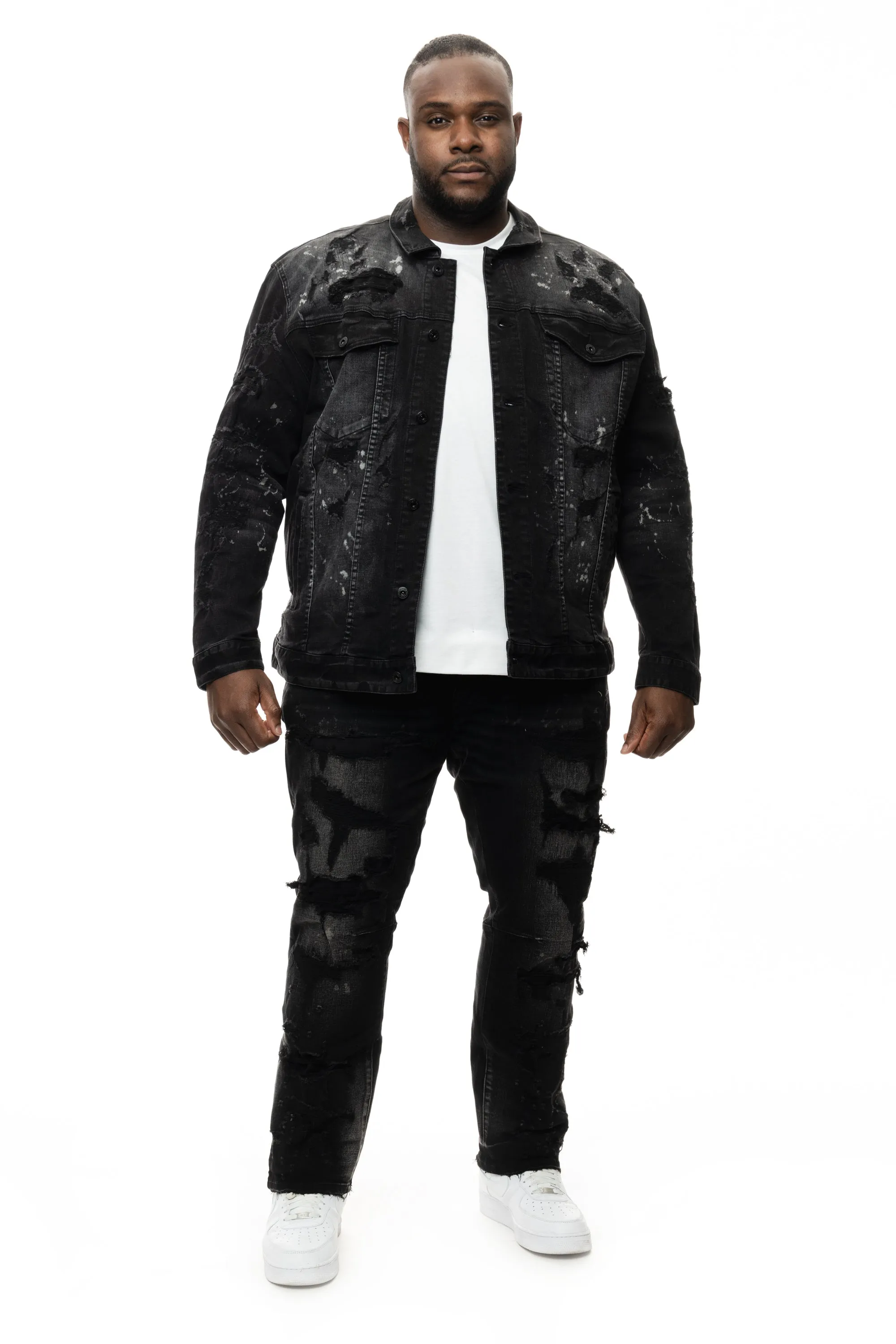 Big and Tall Overspray Utility Jean Jacket - Dusty Black