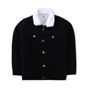 Black Denim Shearling Collar Jacket