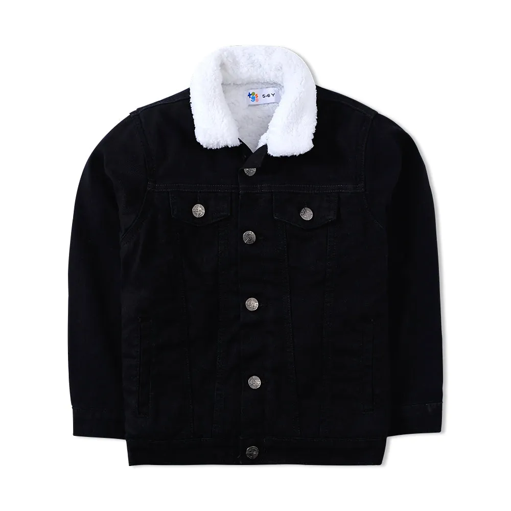 Black Denim Shearling Collar Jacket