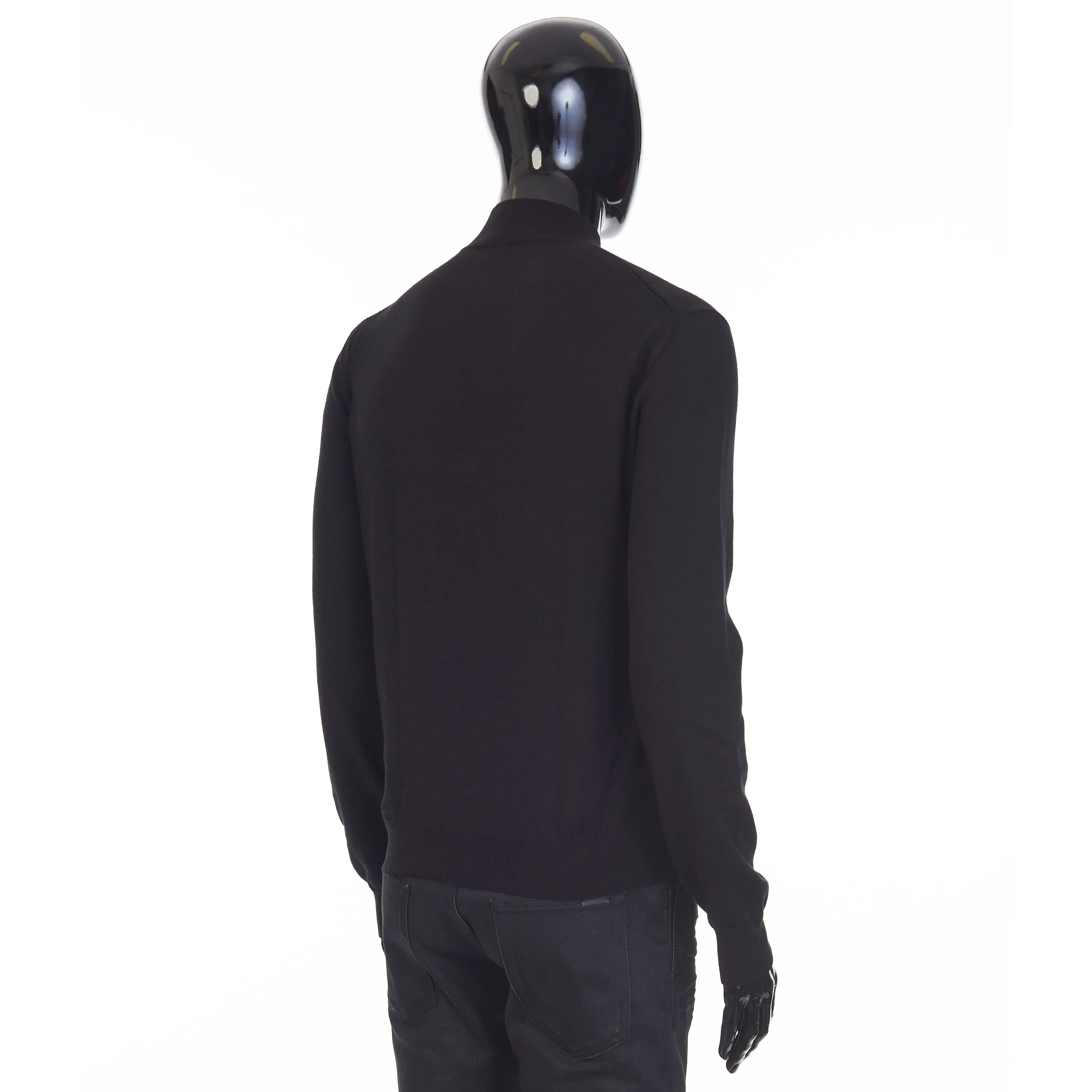 Black Merino Wool/Cotton Sweater - Stand Up Collar