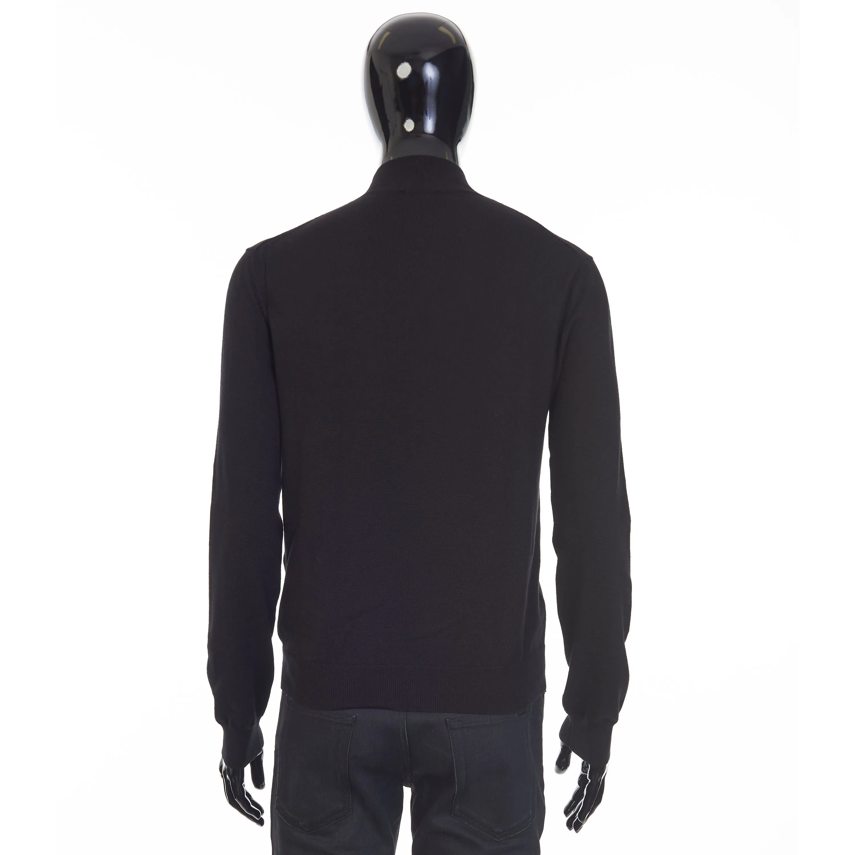 Black Merino Wool/Cotton Sweater - Stand Up Collar