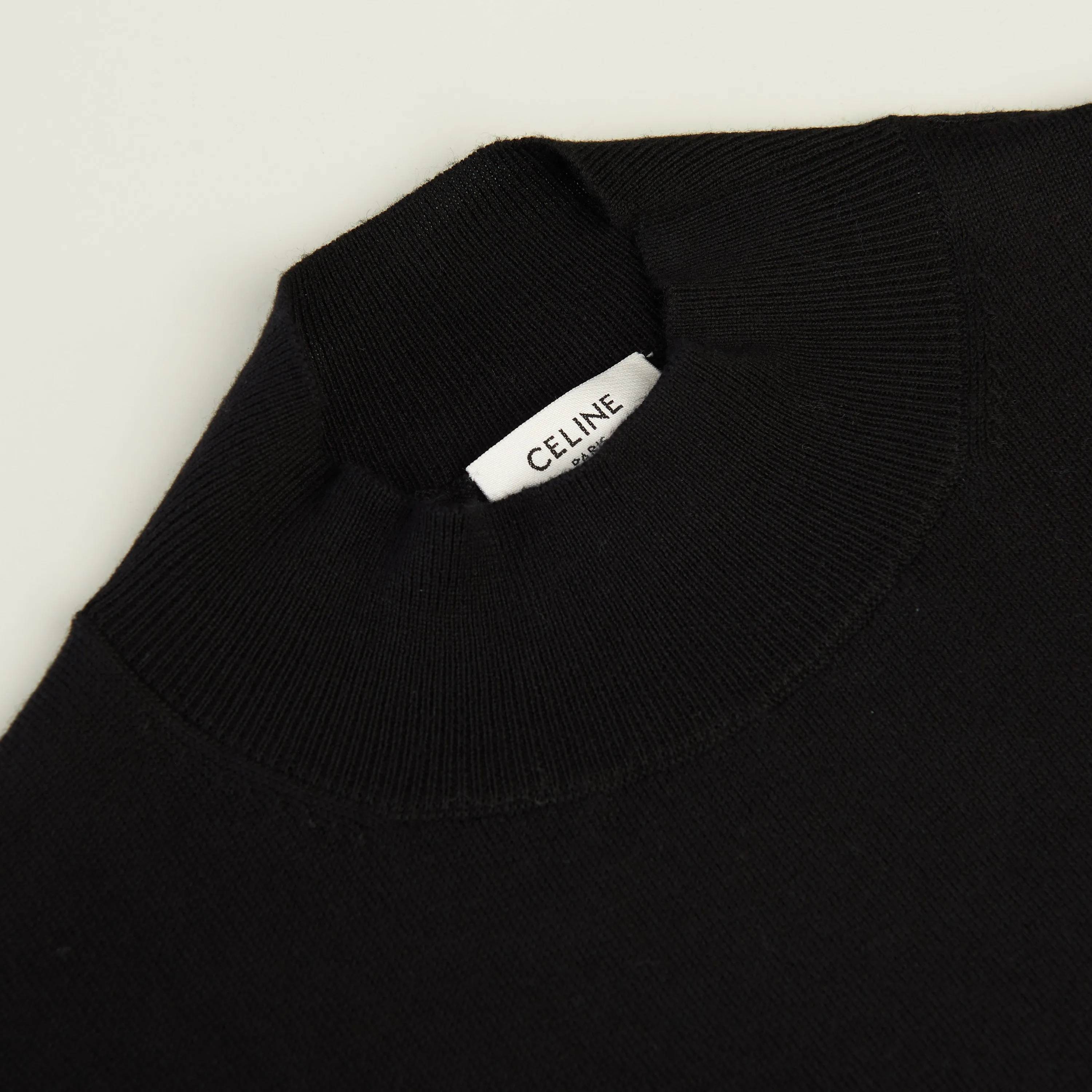 Black Merino Wool/Cotton Sweater - Stand Up Collar