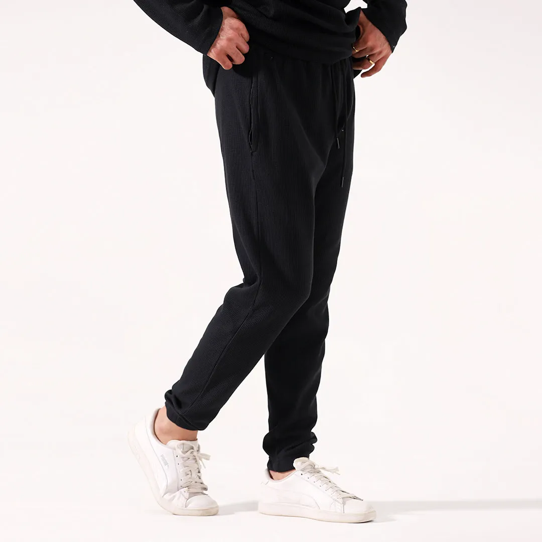 Black Waffle Knit Trouser