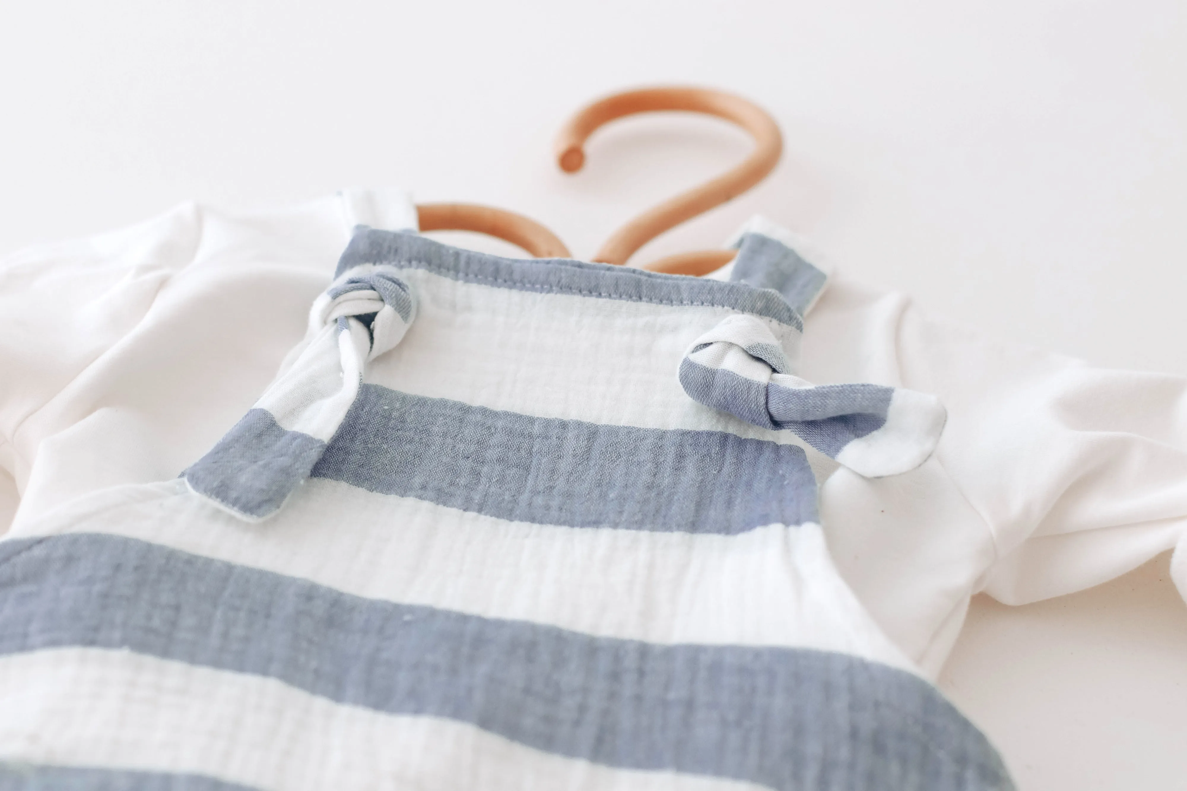 Blue Stipe Muslin short leg dungarees