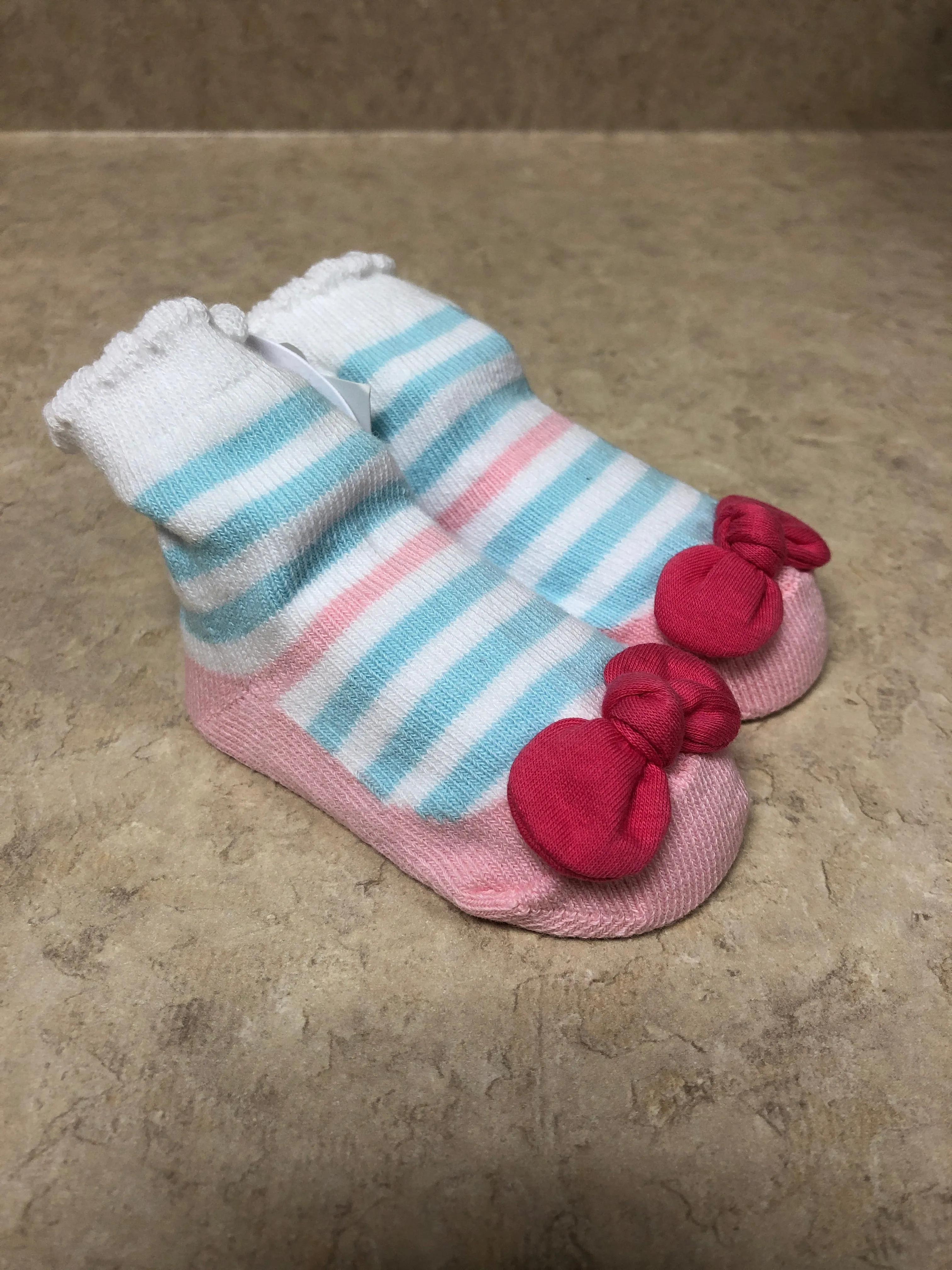 Blue Stripe Bow Socks - 0 - 12 Months