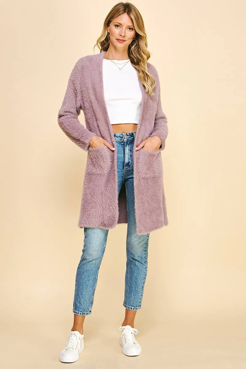 Brushed Open Cardigan in Dusty Mauve