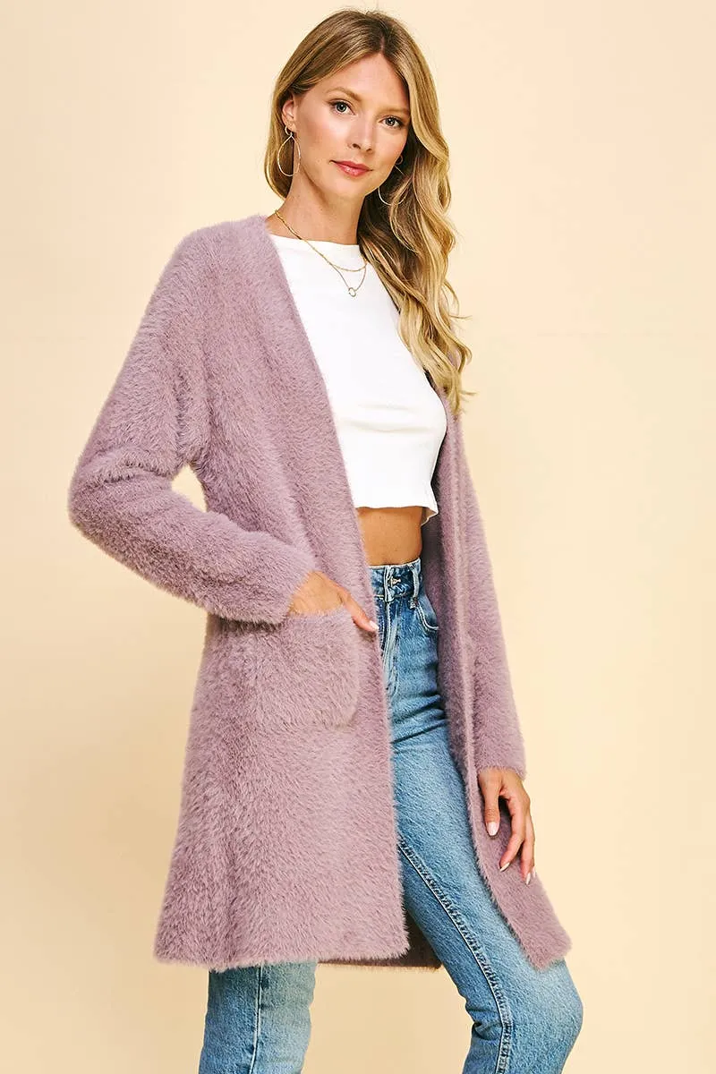 Brushed Open Cardigan in Dusty Mauve