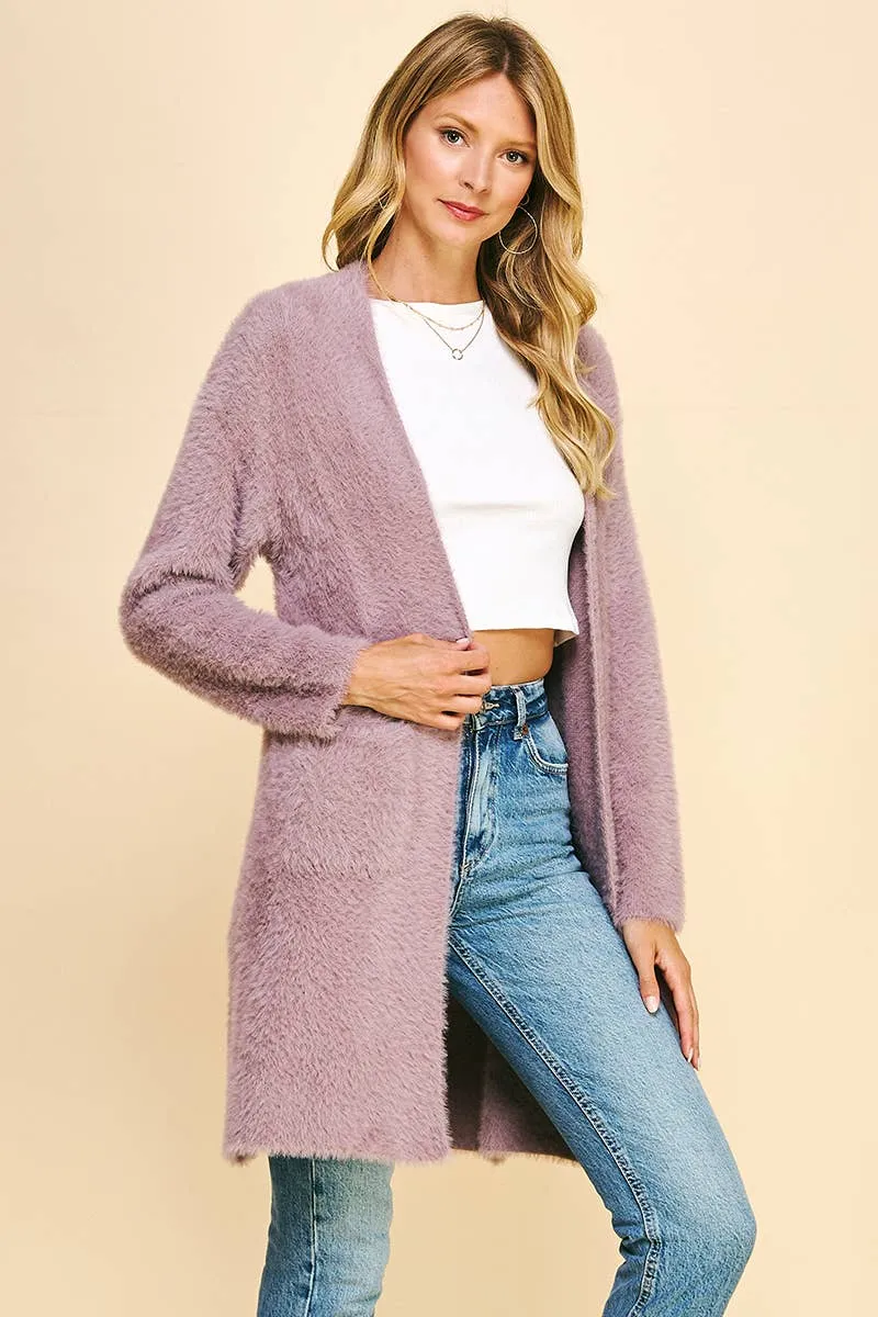 Brushed Open Cardigan in Dusty Mauve