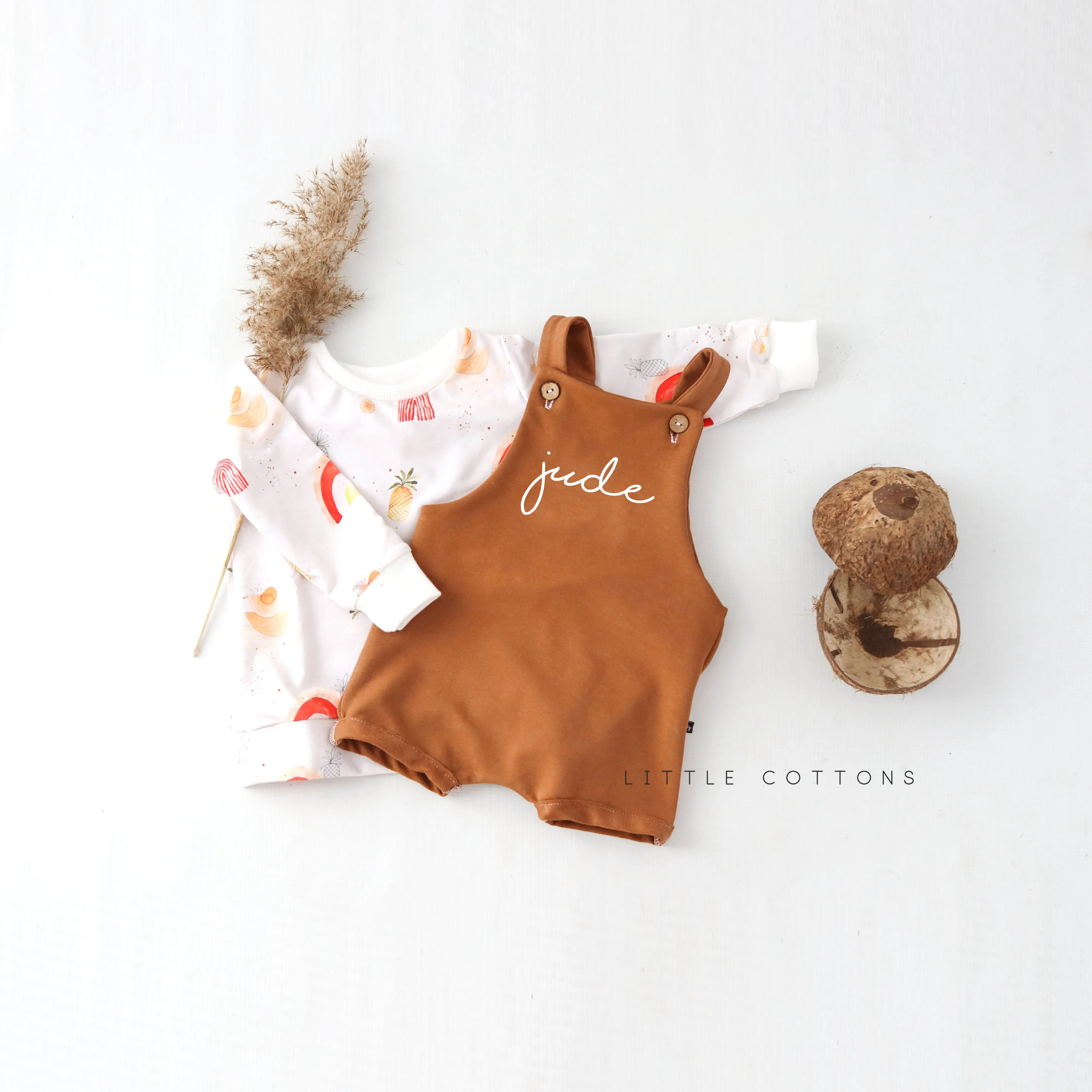 caramel PERSONALISED short leg Dungarees