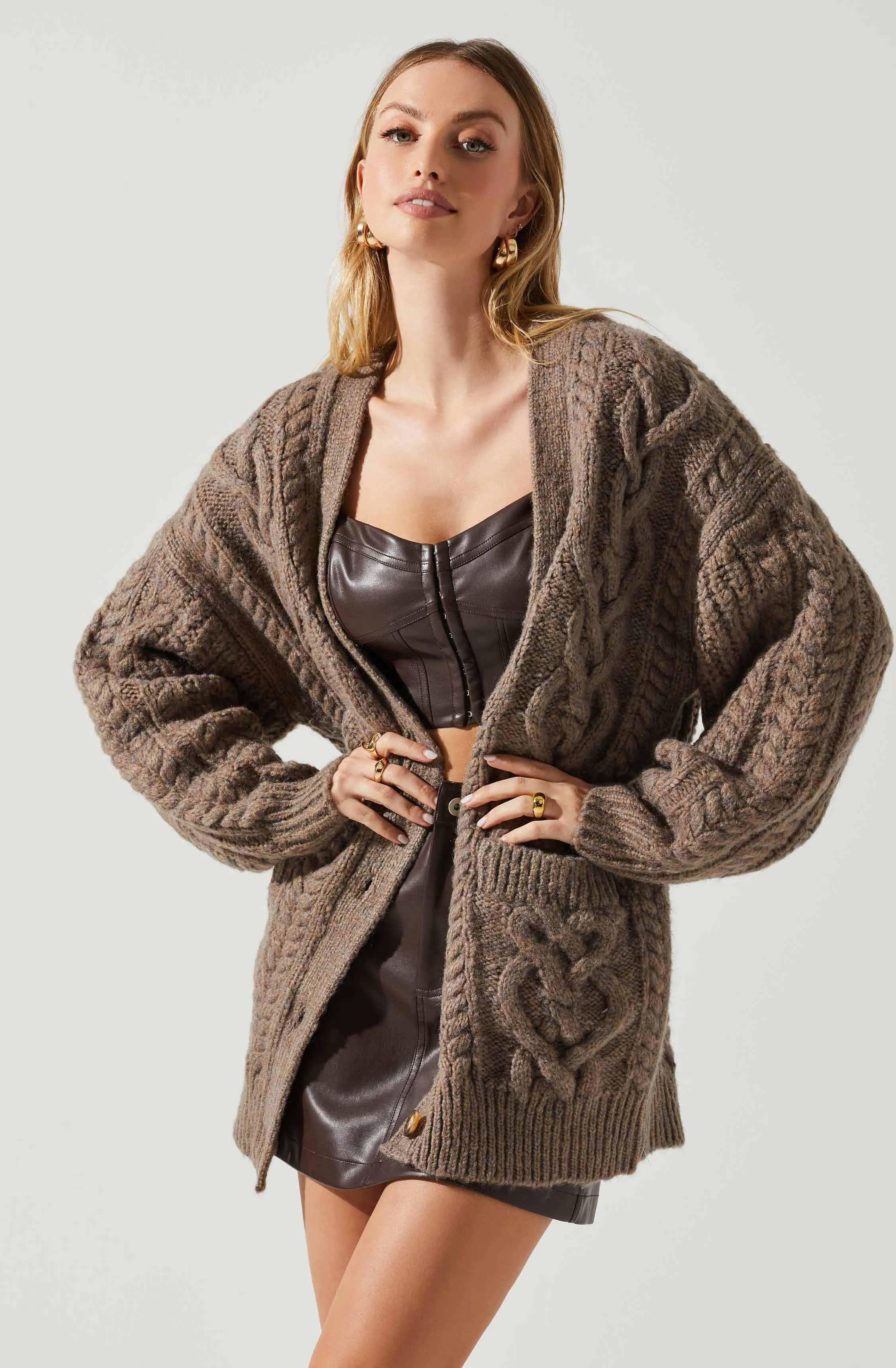 Charli Cable Knit Oversized Cardigan Sweater