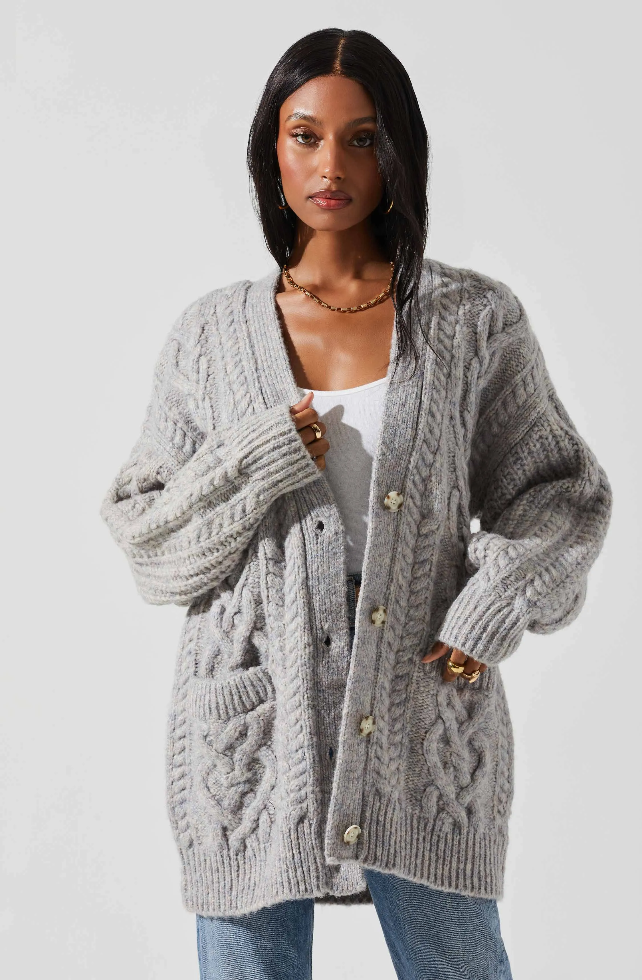 Charli Cable Knit Oversized Cardigan Sweater