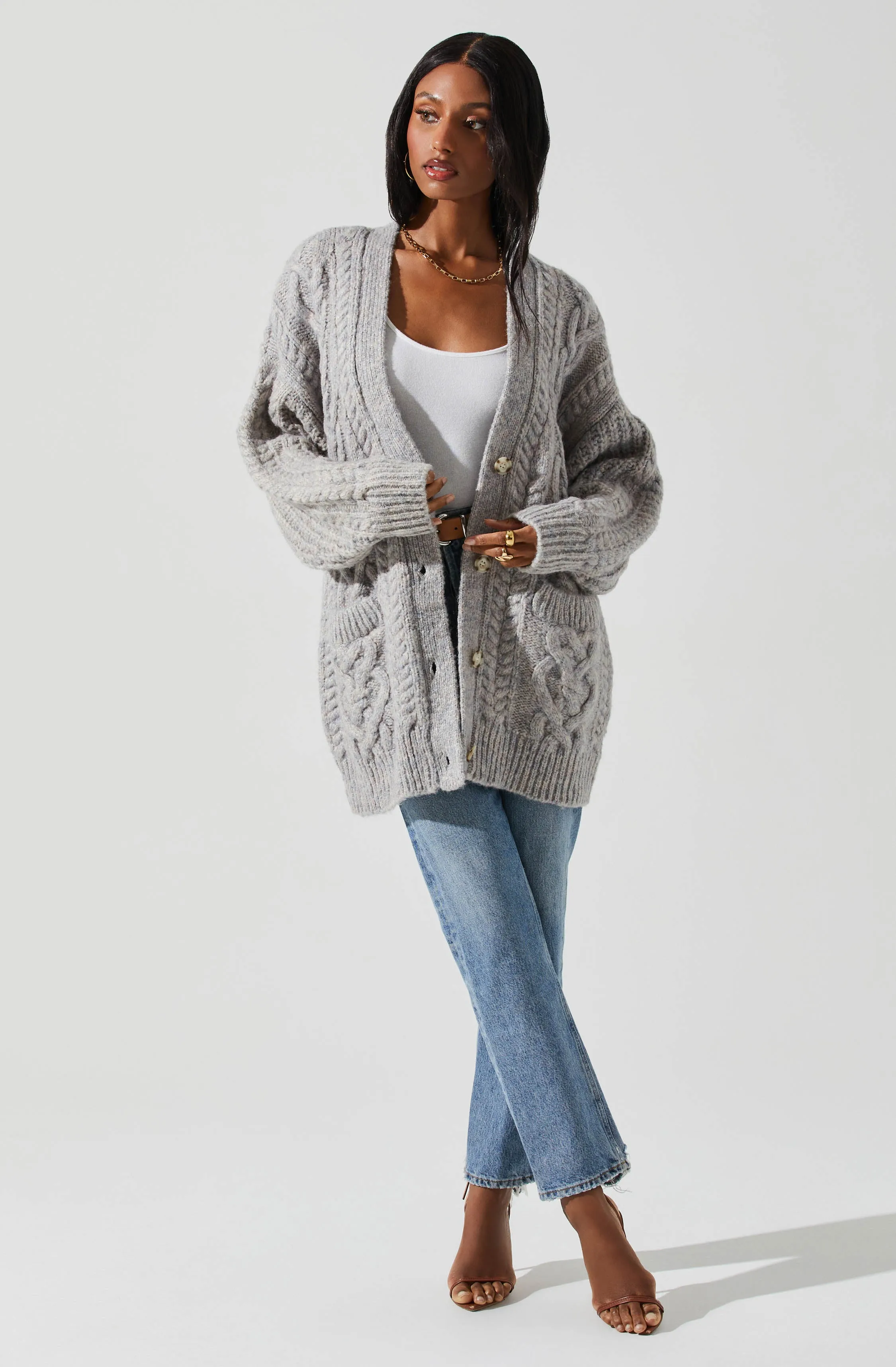 Charli Cable Knit Oversized Cardigan Sweater