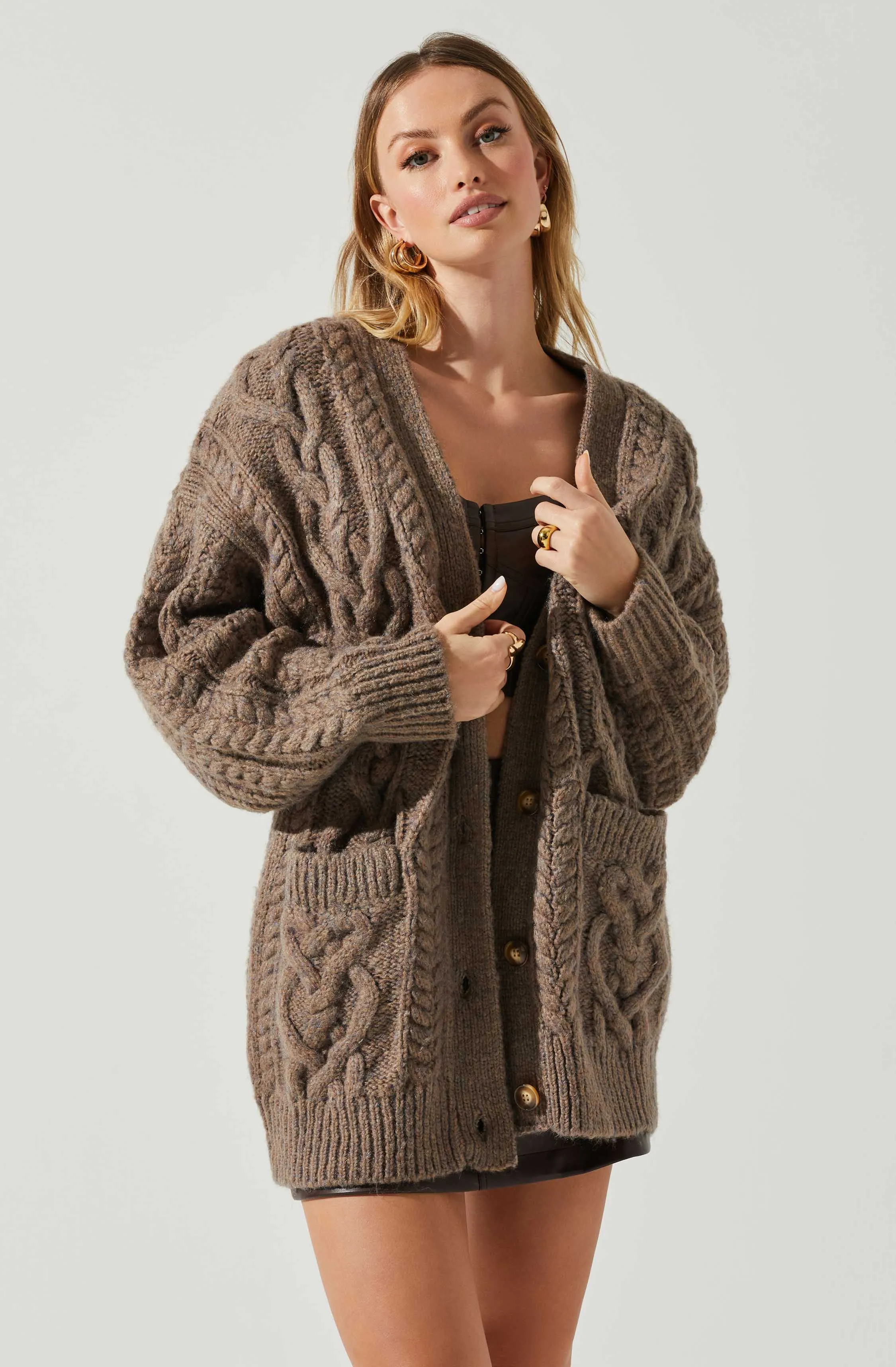 Charli Cable Knit Oversized Cardigan Sweater