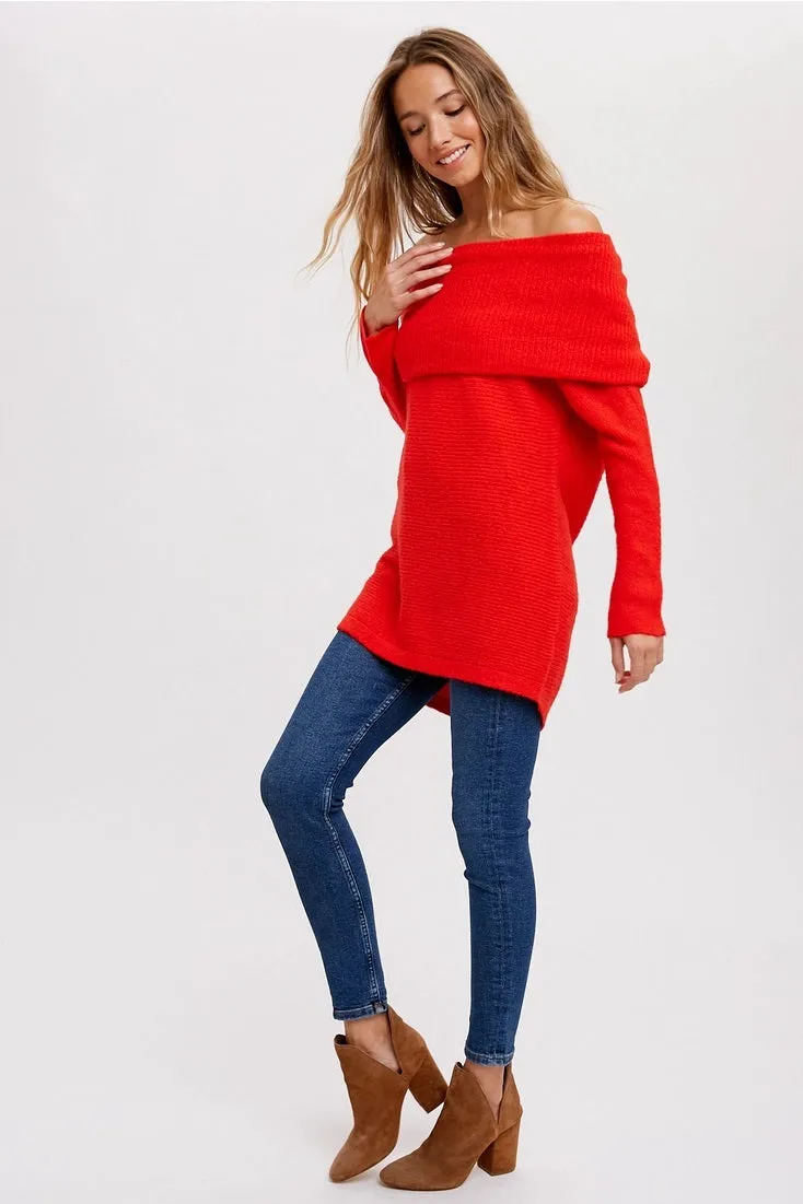 Cherry Fold Over Knit Sweater