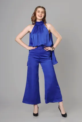 Classic Blue Halter Co-Ord Set For Women