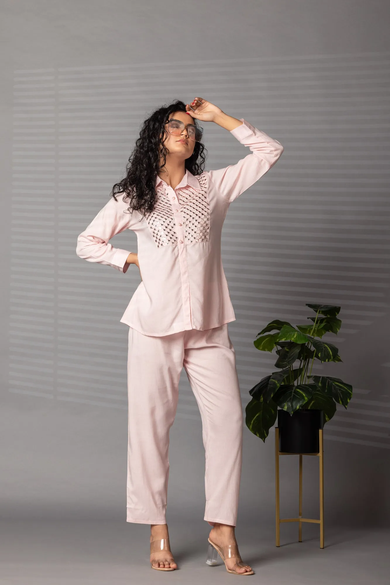 Cotton Casual Co Ord Set (2 Pc) with Mirror and Thread work.