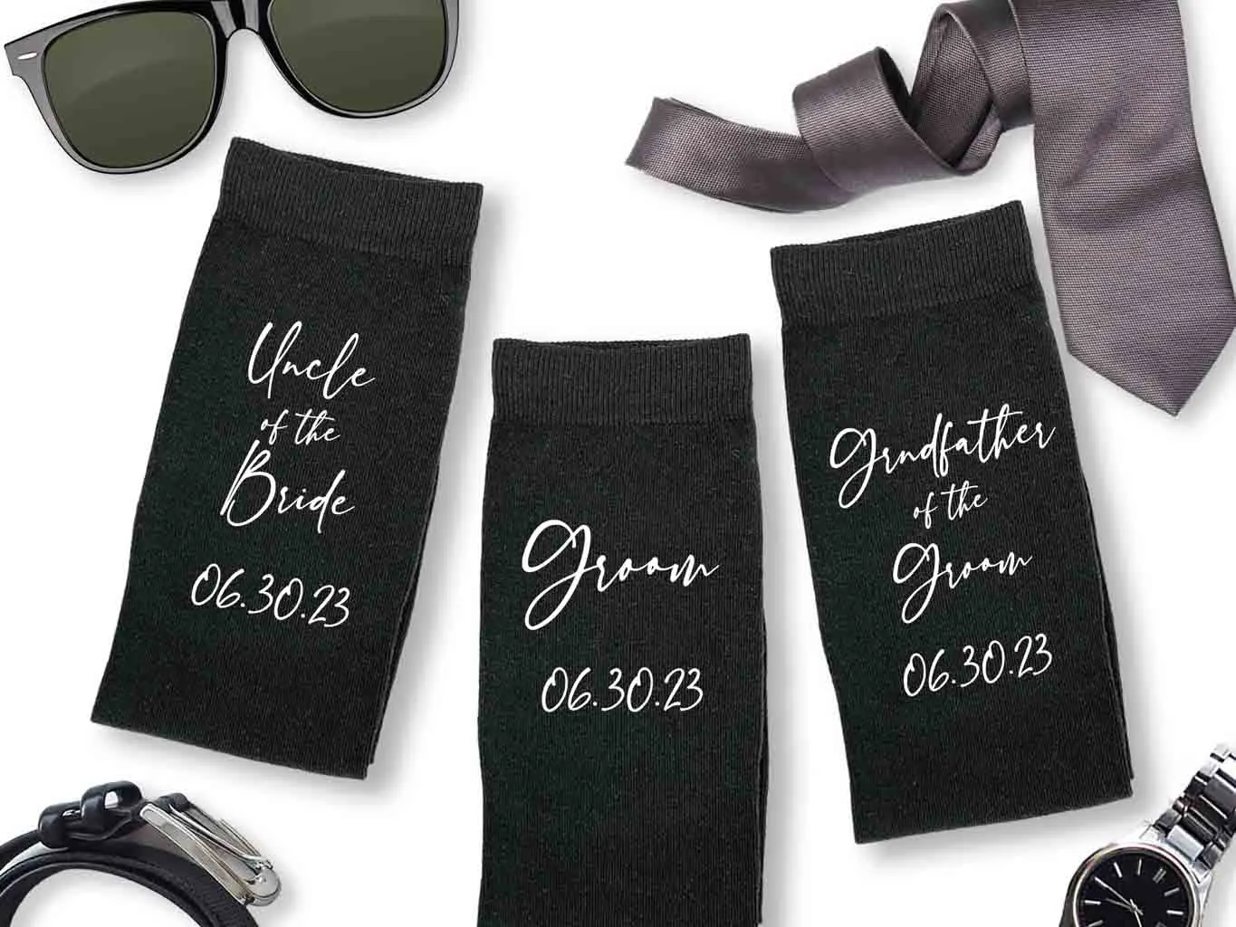 Custom Printed Wedding Socks with Script Writing Design