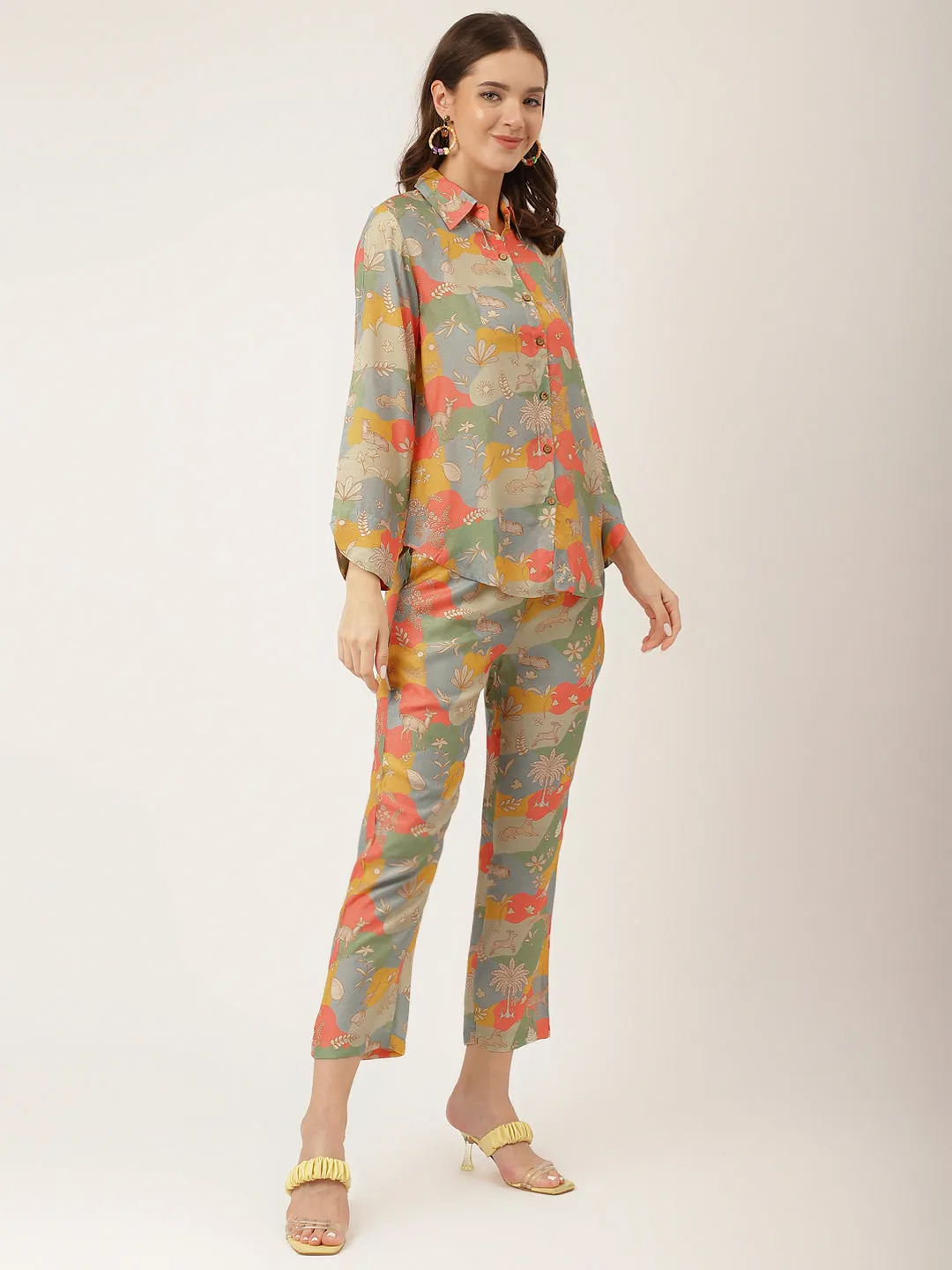 Divena Multi Color Quirky Print Muslin Co-ord Set