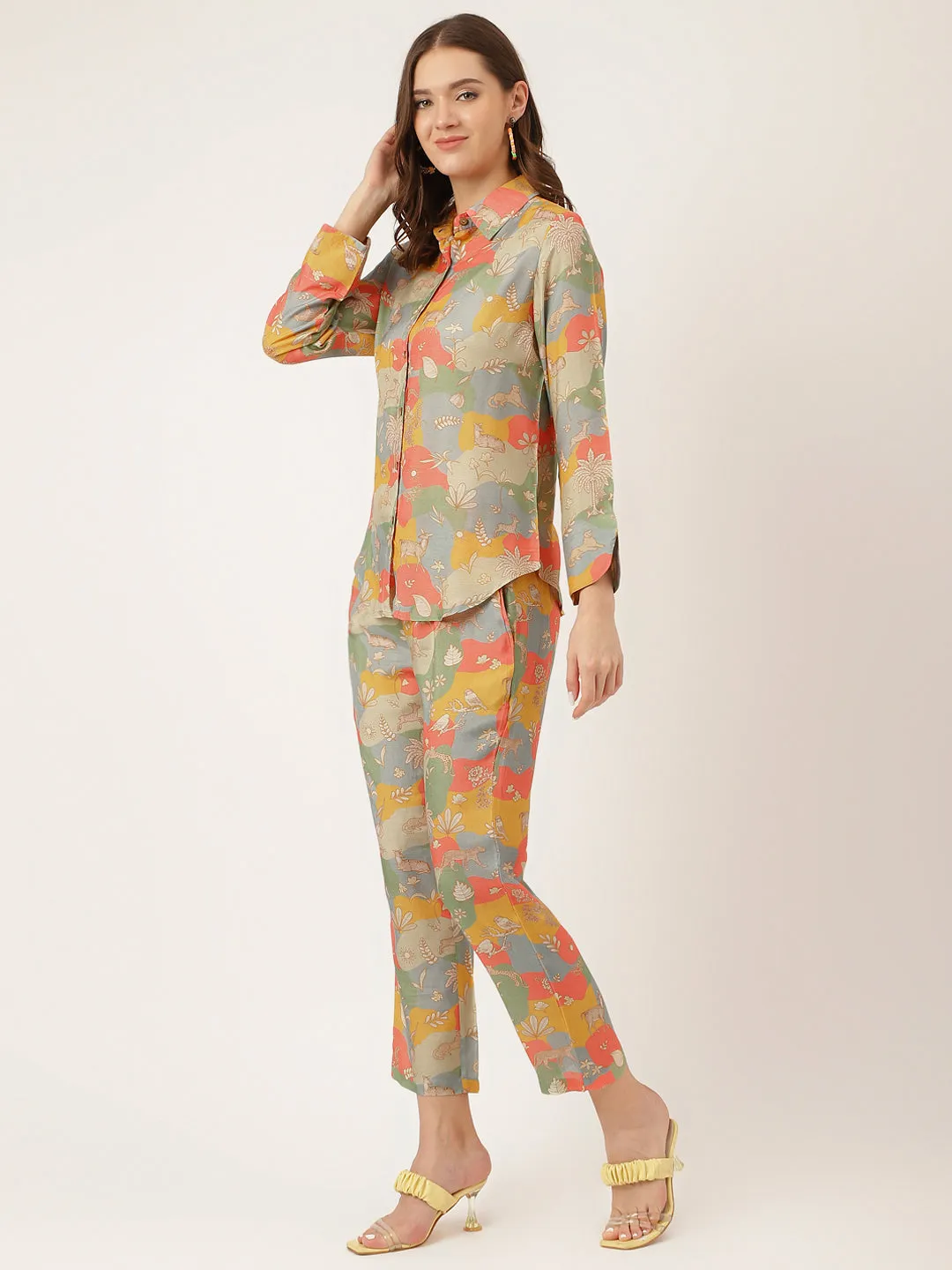 Divena Multi Color Quirky Print Muslin Co-ord Set