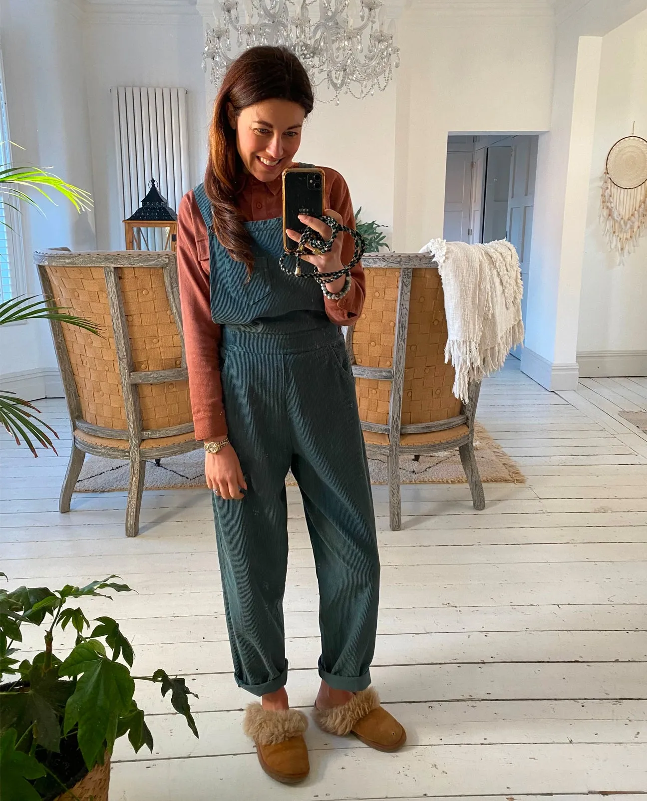 Dusty Organic Cotton Cord Dungarees in Petrol