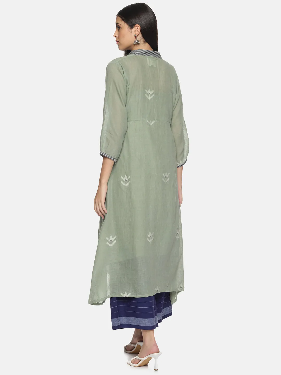 'Esmeralda' sage green jamdani