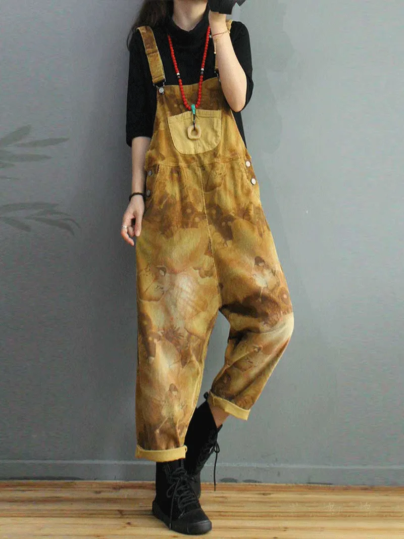 Foggy Season Cotton Tie-Dye Print Overall Dungaree