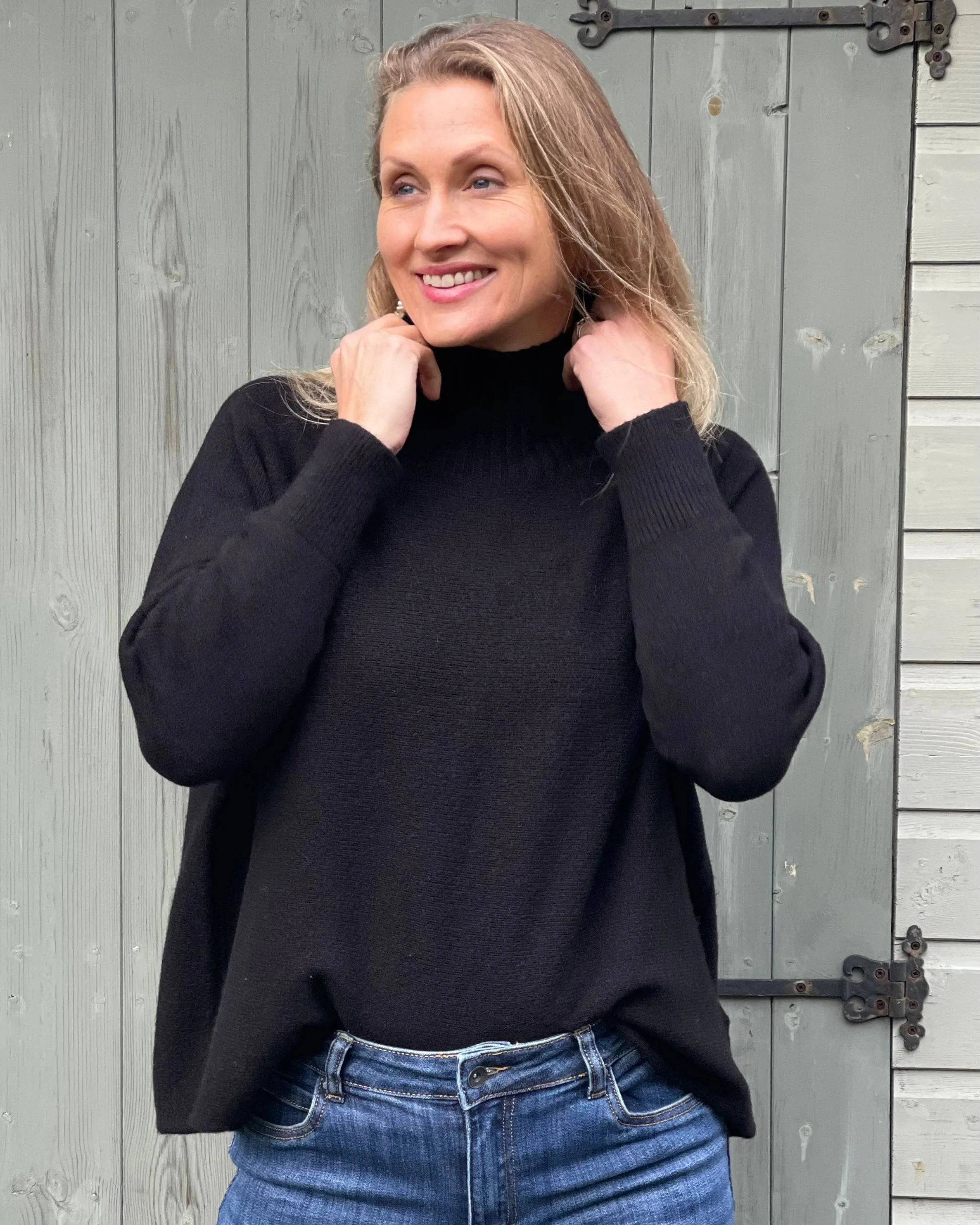 Funnel Neck Soft Knit Long Sleeve Jumper - Black