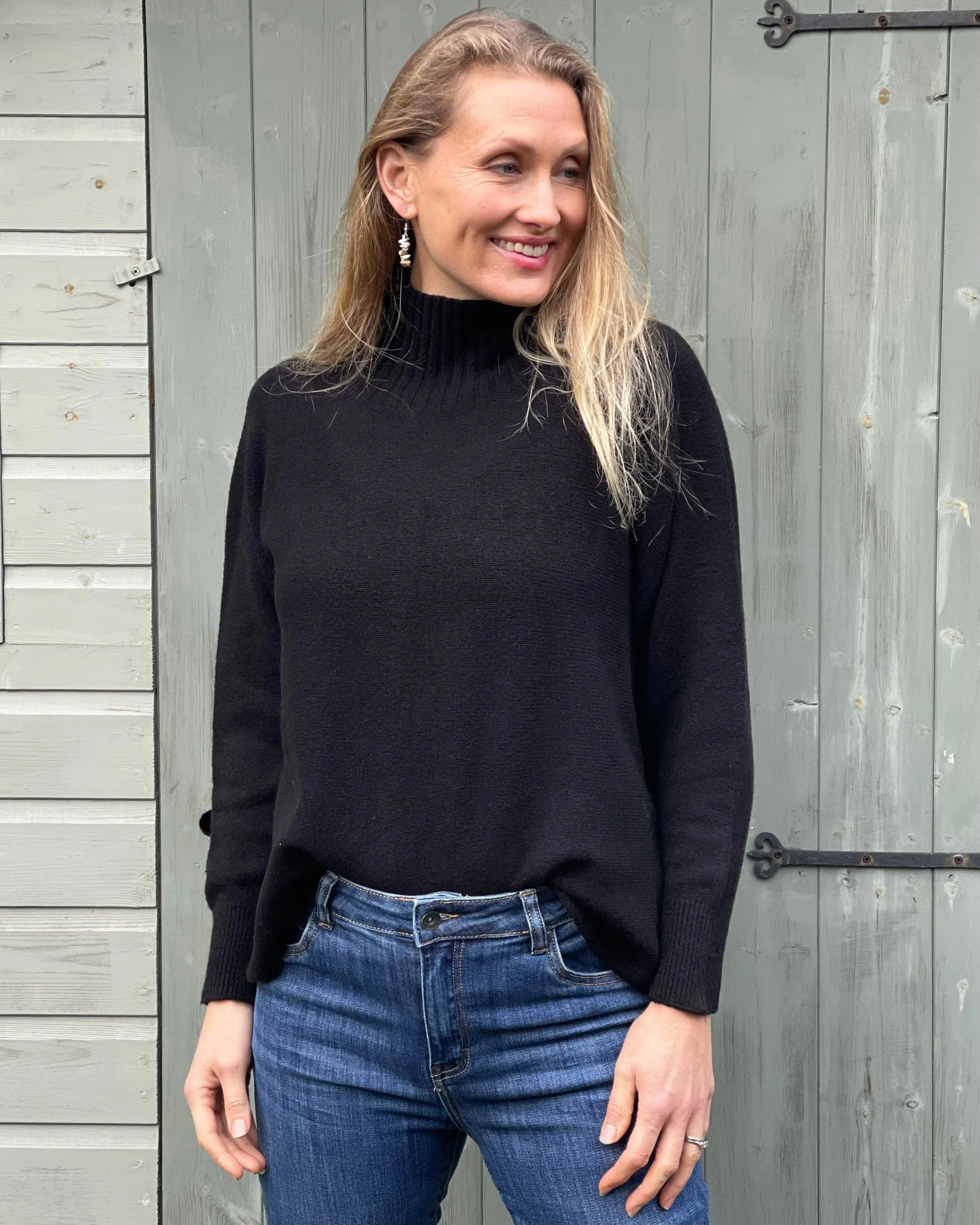 Funnel Neck Soft Knit Long Sleeve Jumper - Black