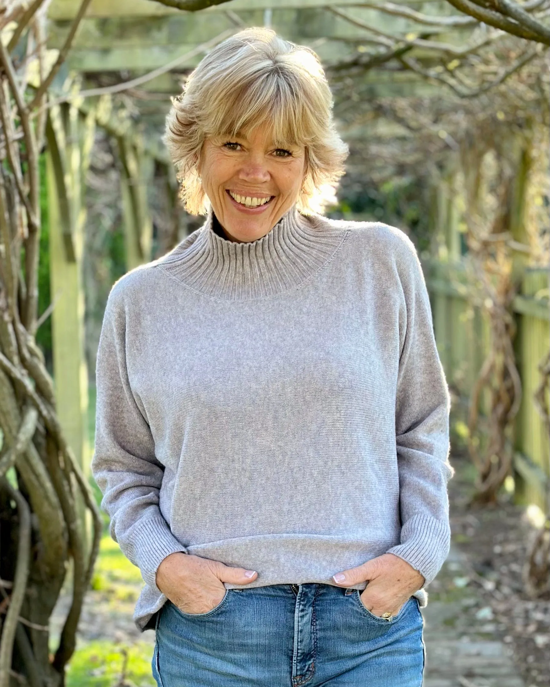 Funnel Neck Soft Knit Long Sleeve Jumper - Pale Grey