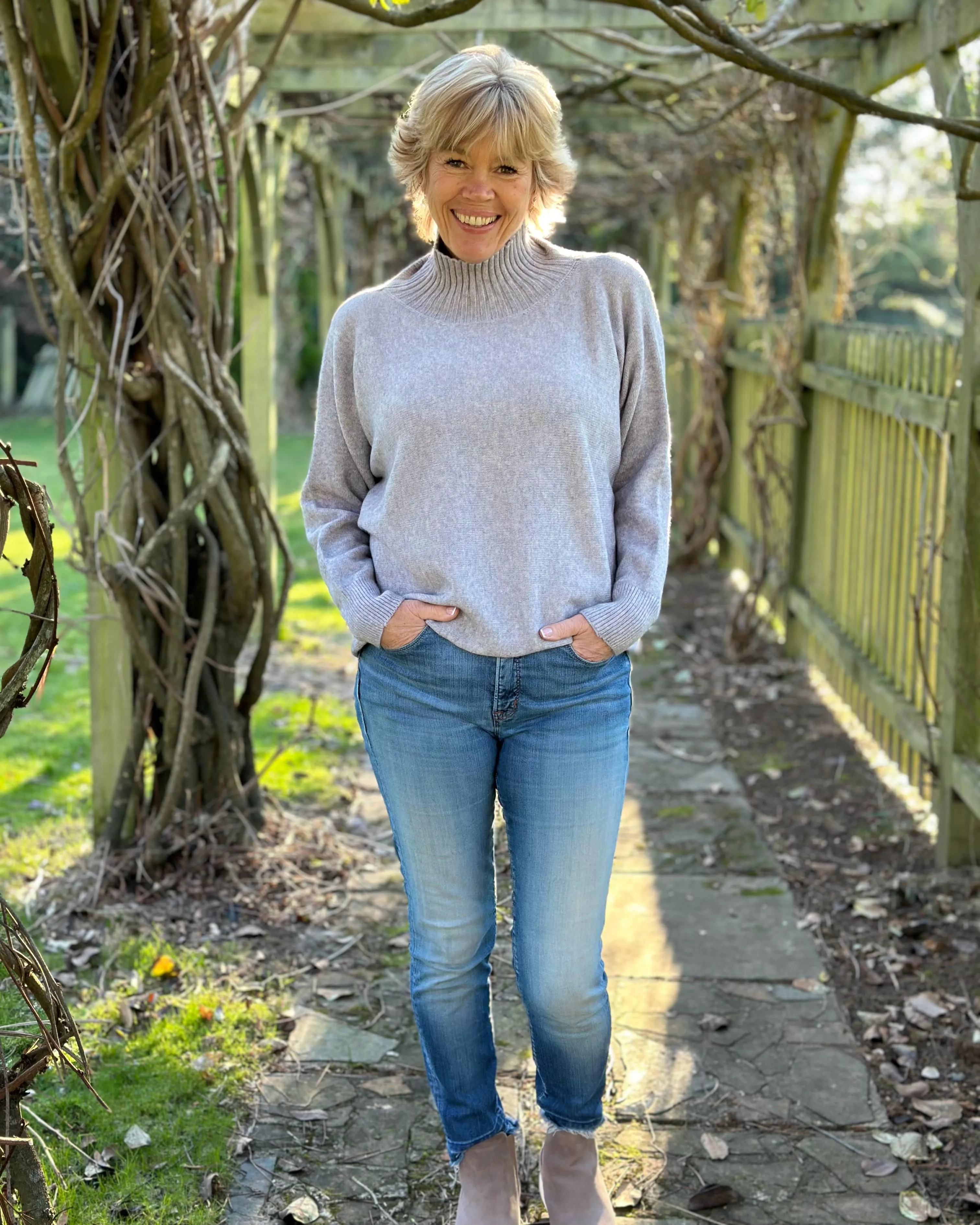 Funnel Neck Soft Knit Long Sleeve Jumper - Pale Grey