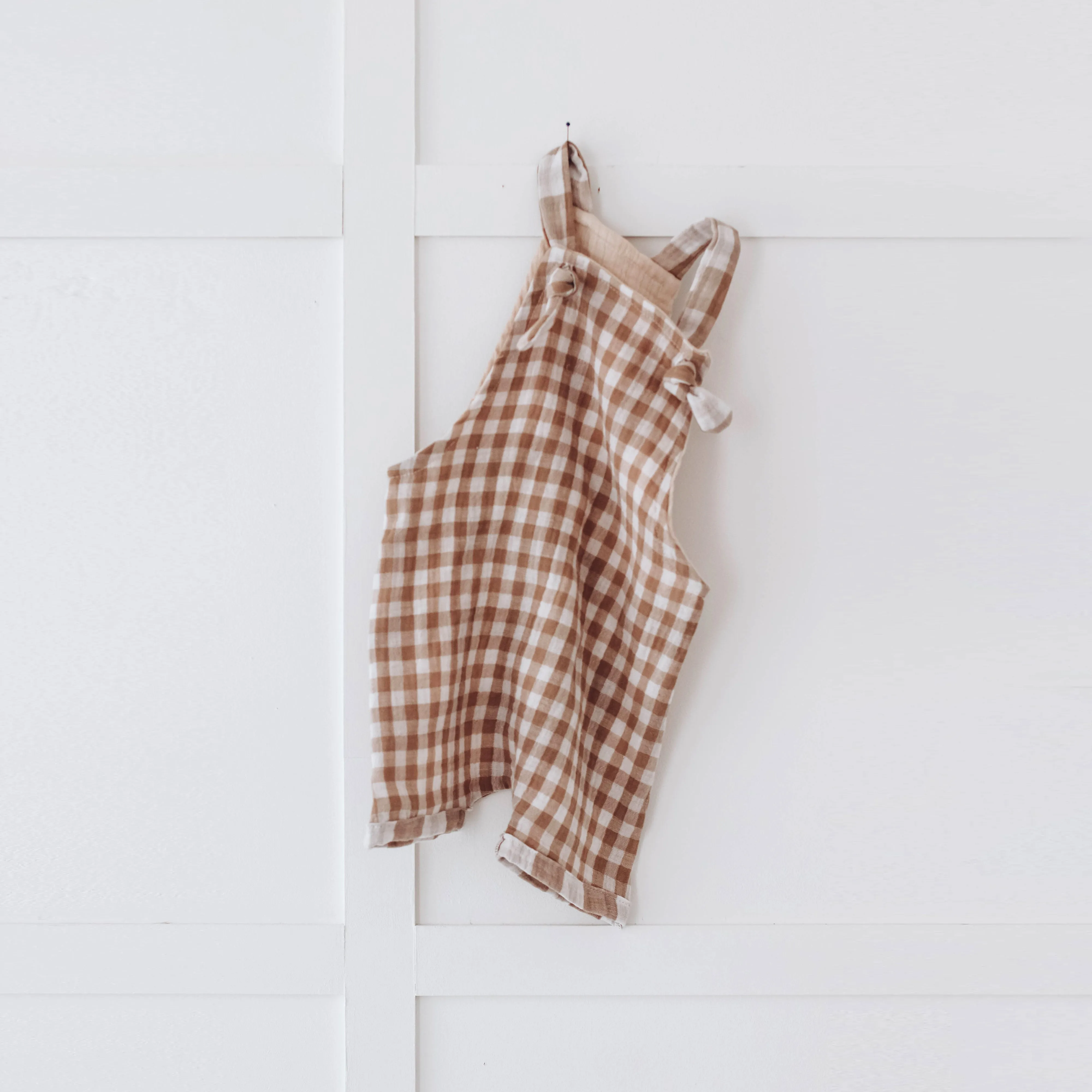 Gingham Muslin short leg dungarees