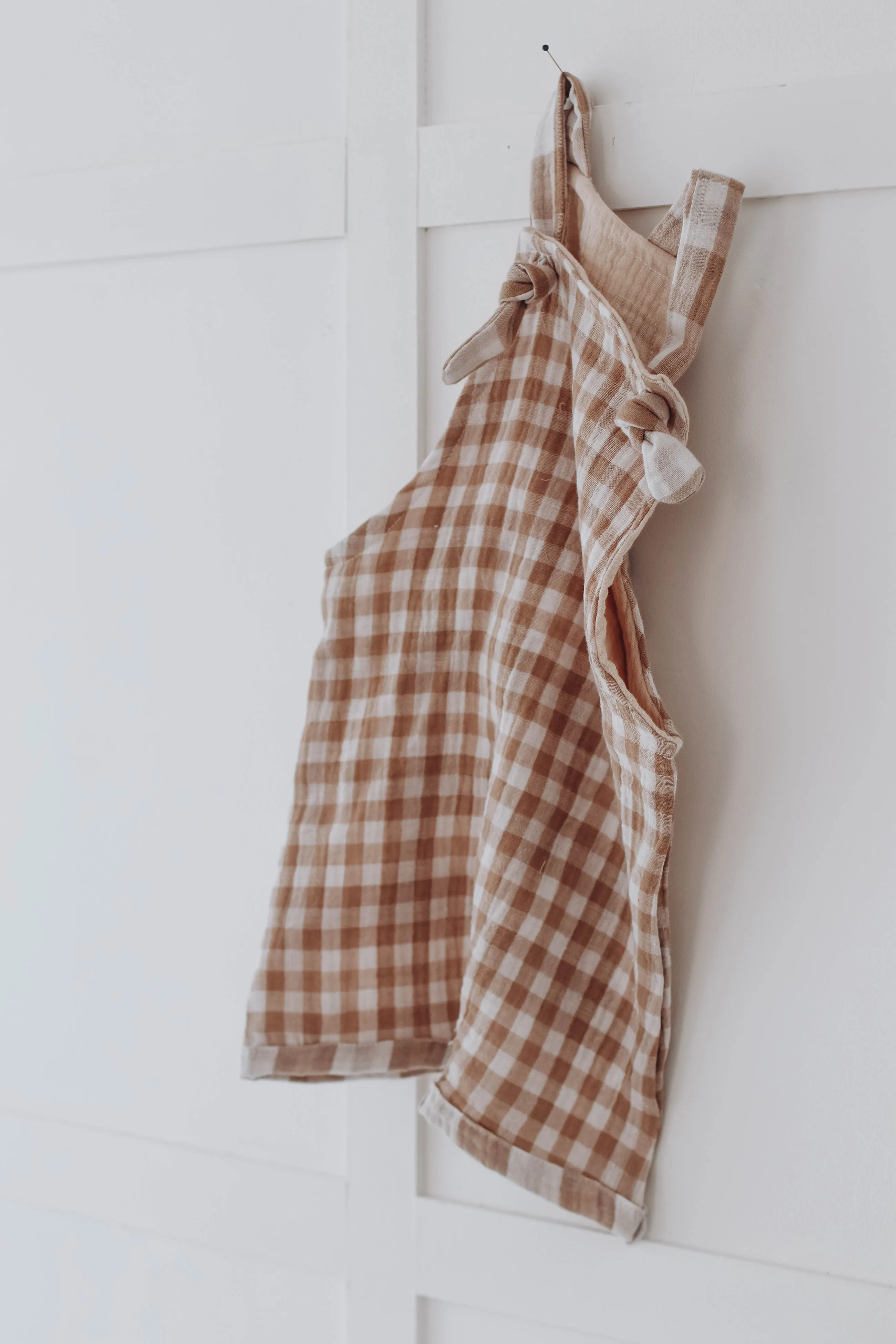 Gingham Muslin short leg dungarees