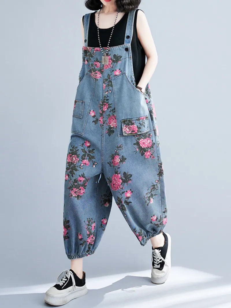 Hey Women's Denim High Waist Loose Baggy Dungarees