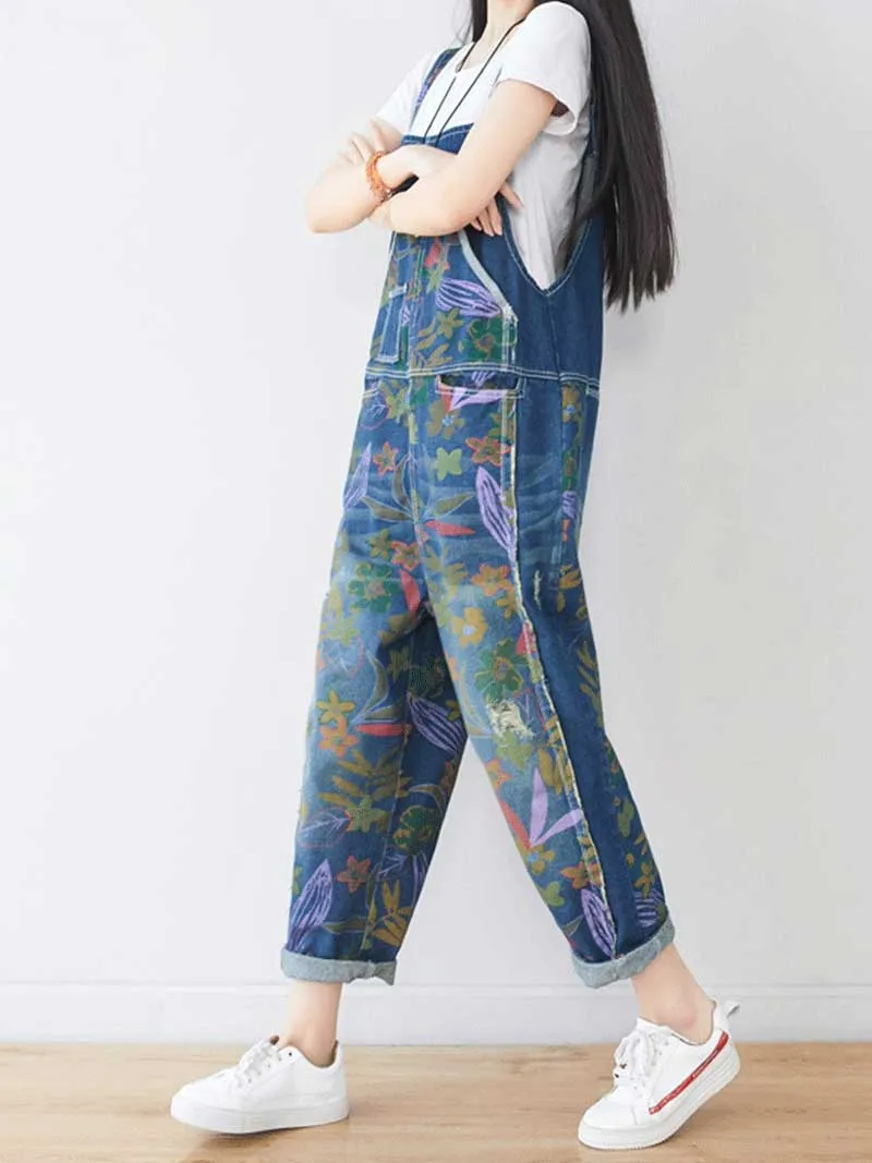 It’s My Life Flower Printed Denim Overall Dungarees