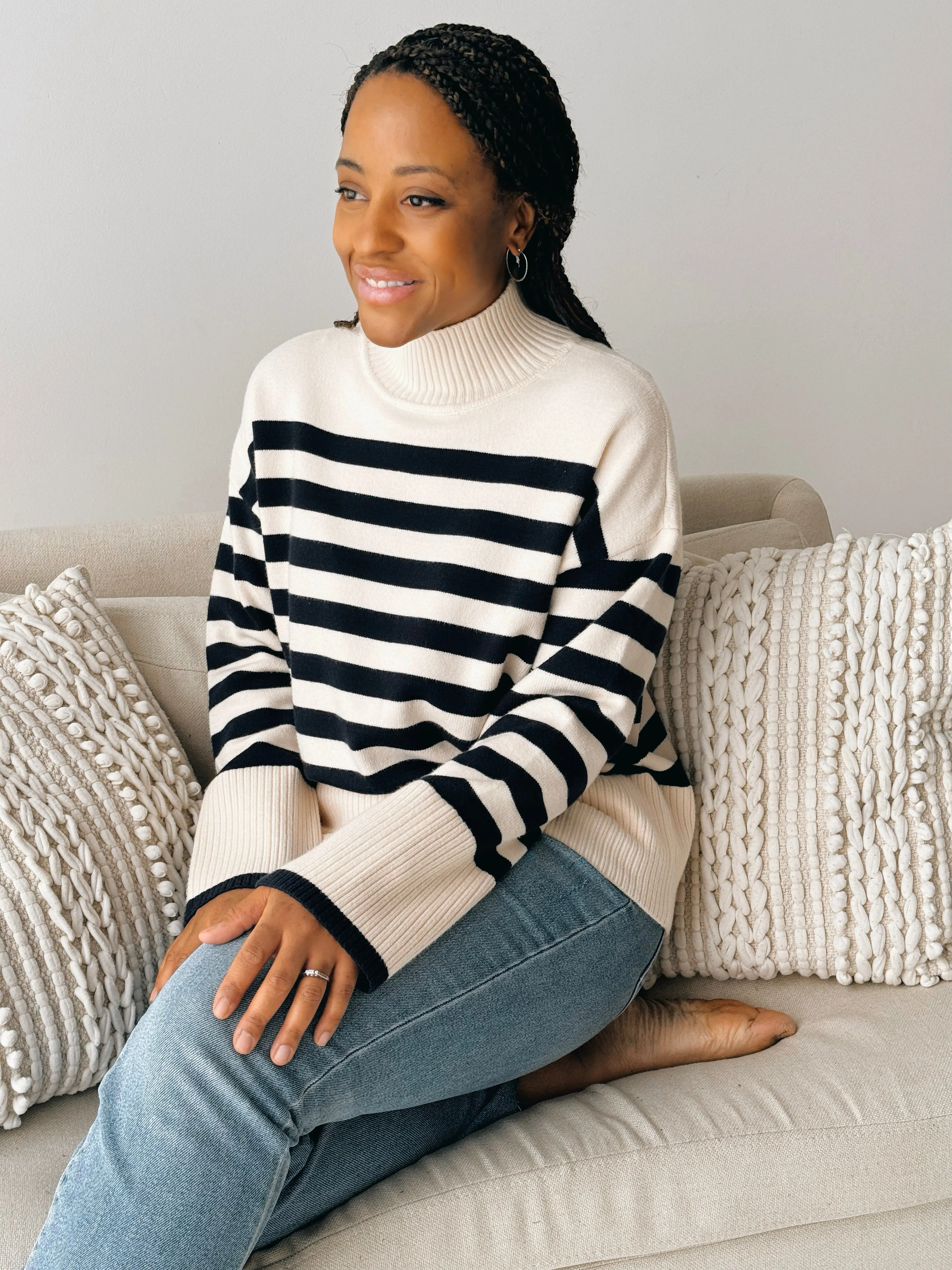 Jak and Rae Caden Sweater in Navy/Ivory Stripe