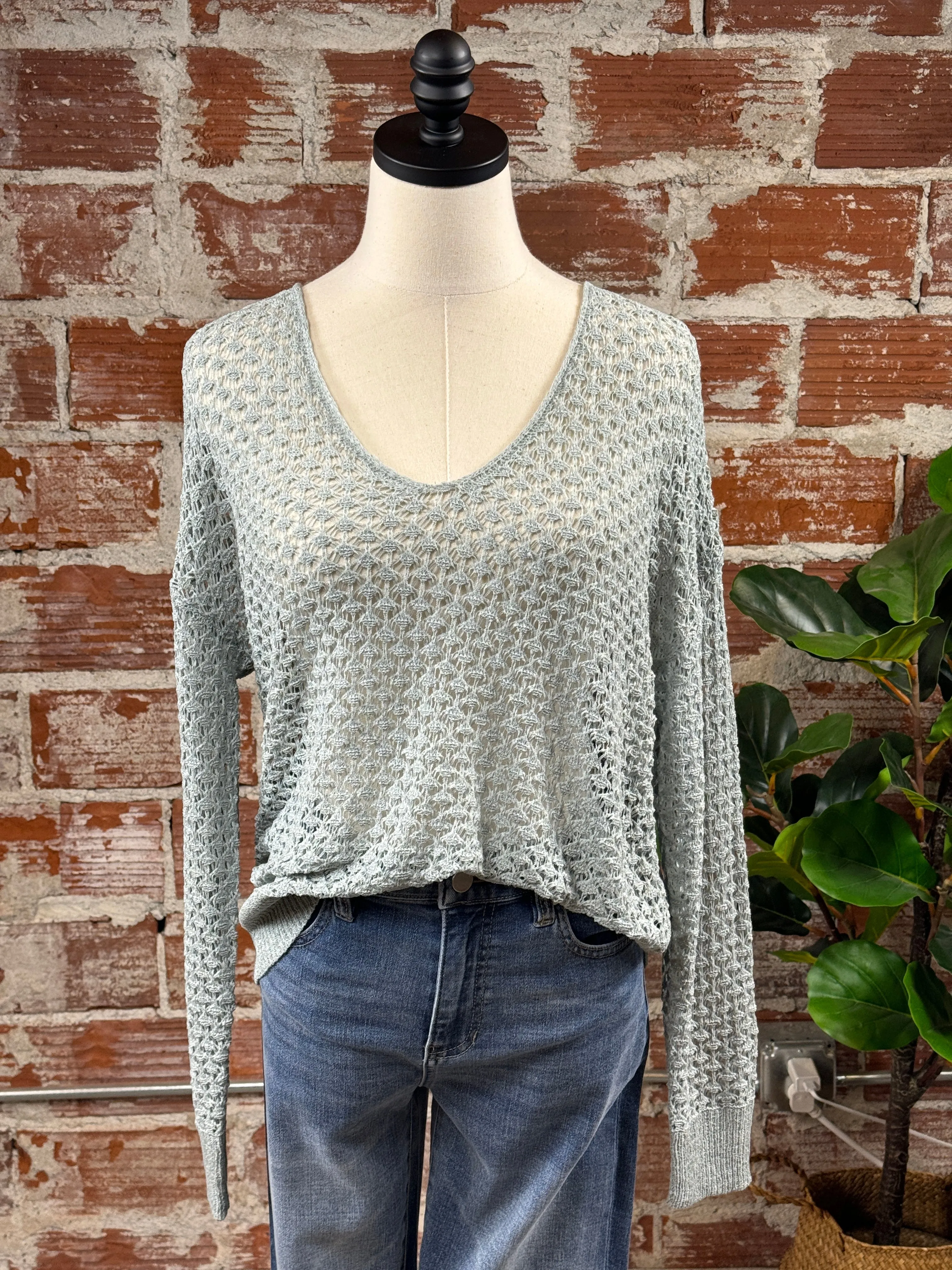 Janey Crochet Knit Sweater in Slate