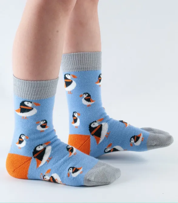 Kids Bambo Socks Doris & Dude Puffin Blue/Orange/Grey 9-12