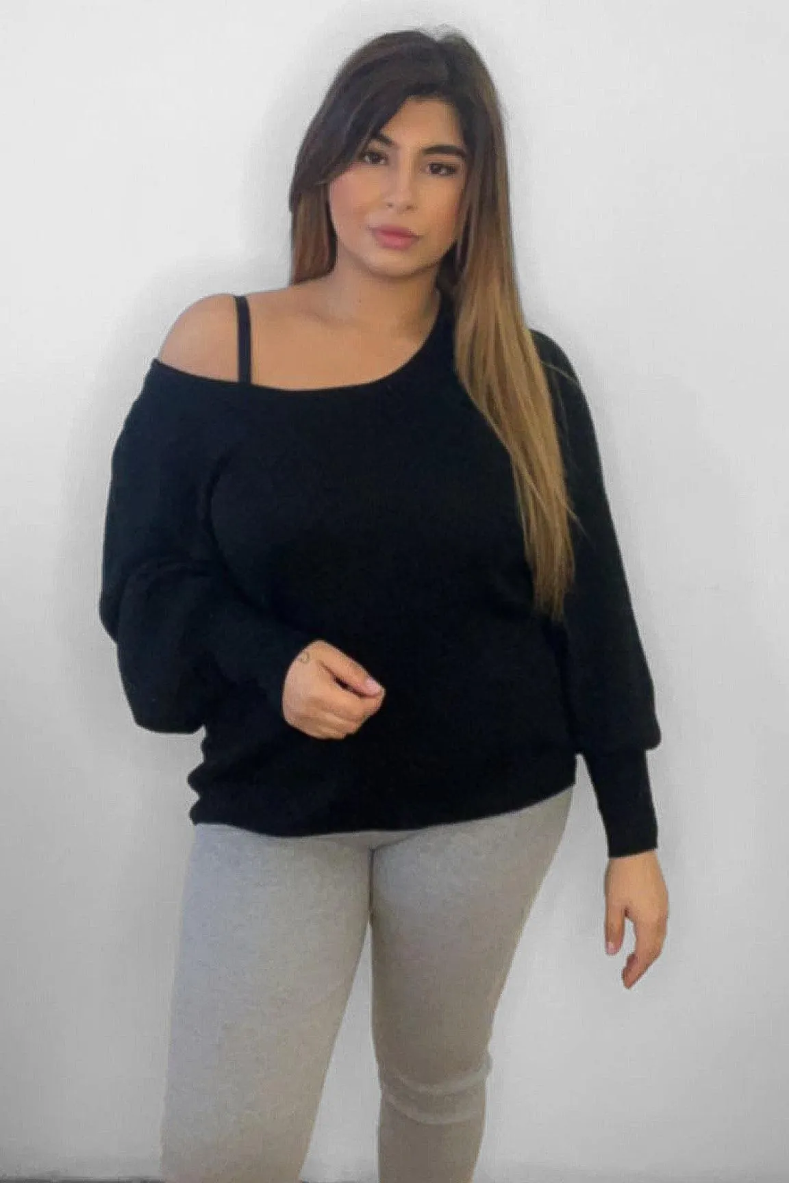 Large Scoop Neckline Puff Sleeve Jumper