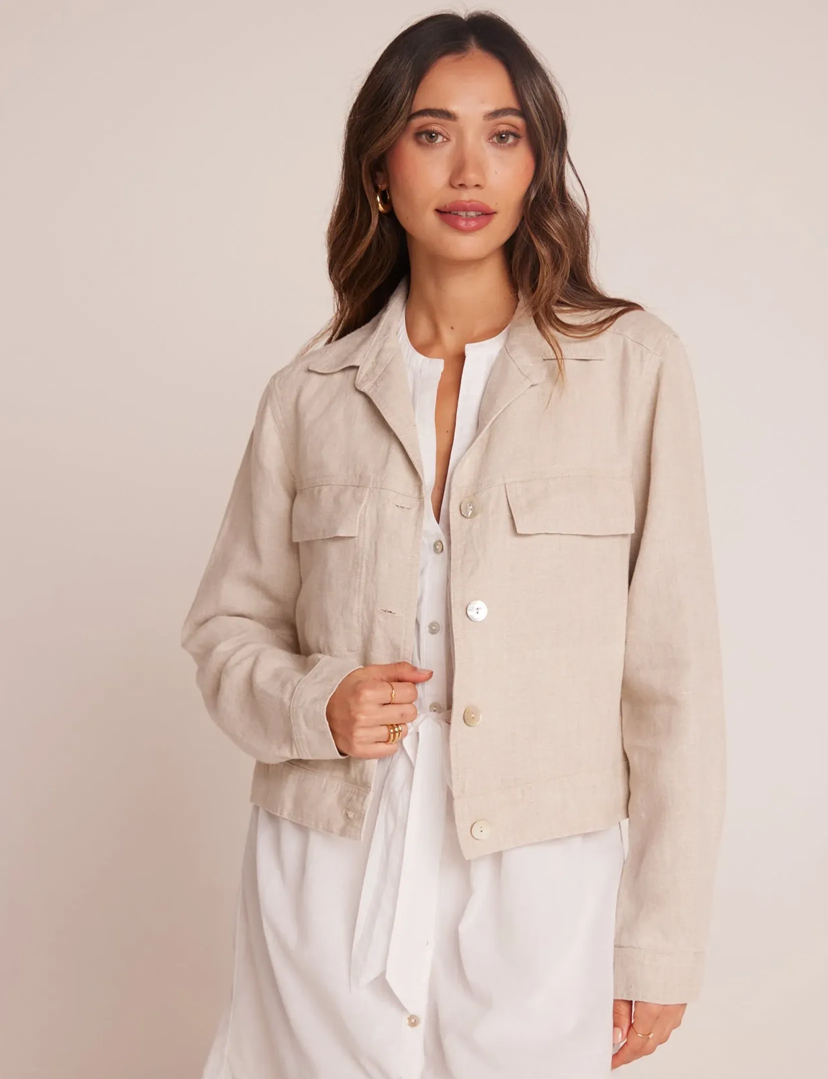 Linen Flap Pocket Shirt Jacket, Sand