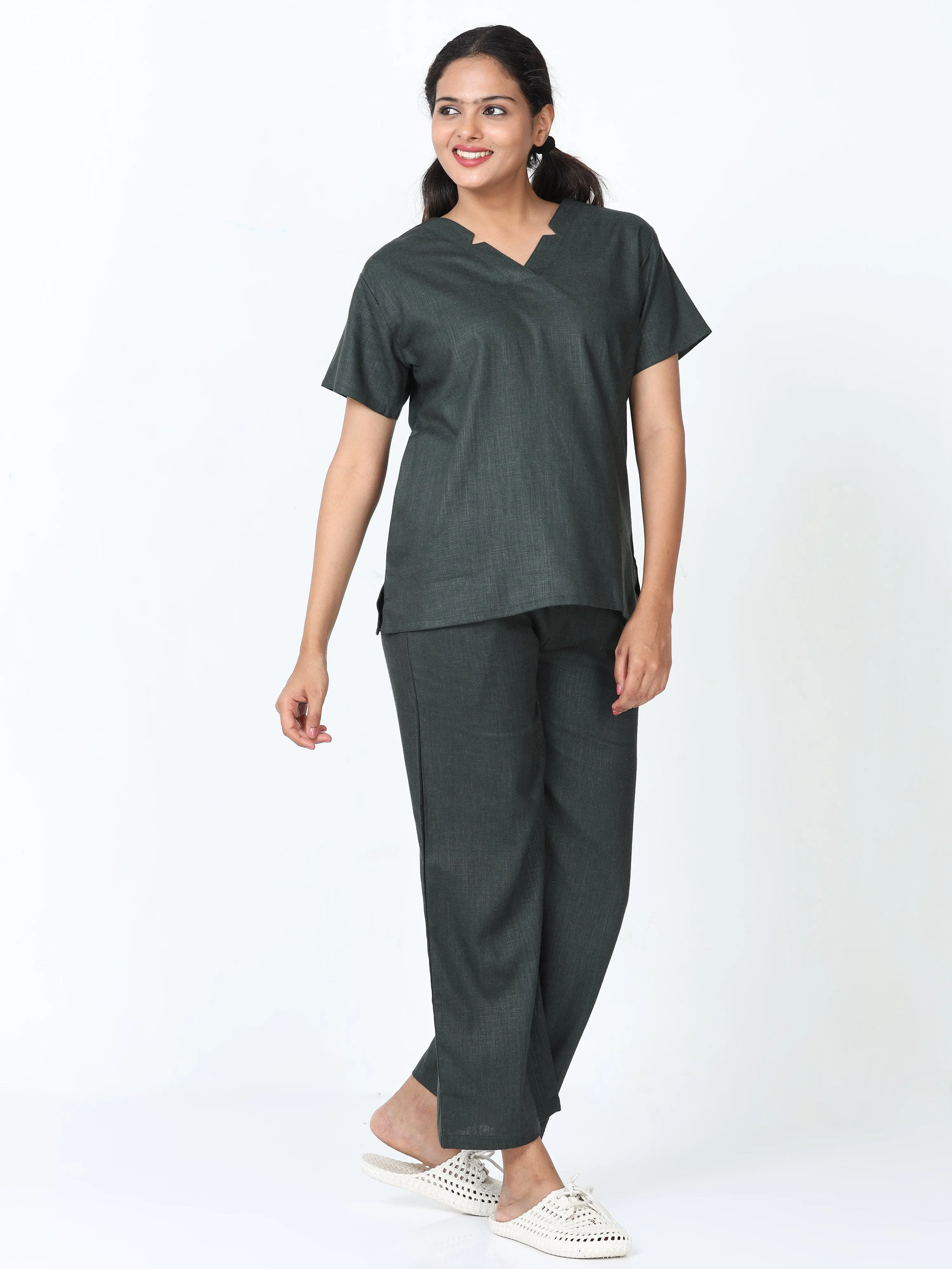 Linen Slub Co-ord Sets Green