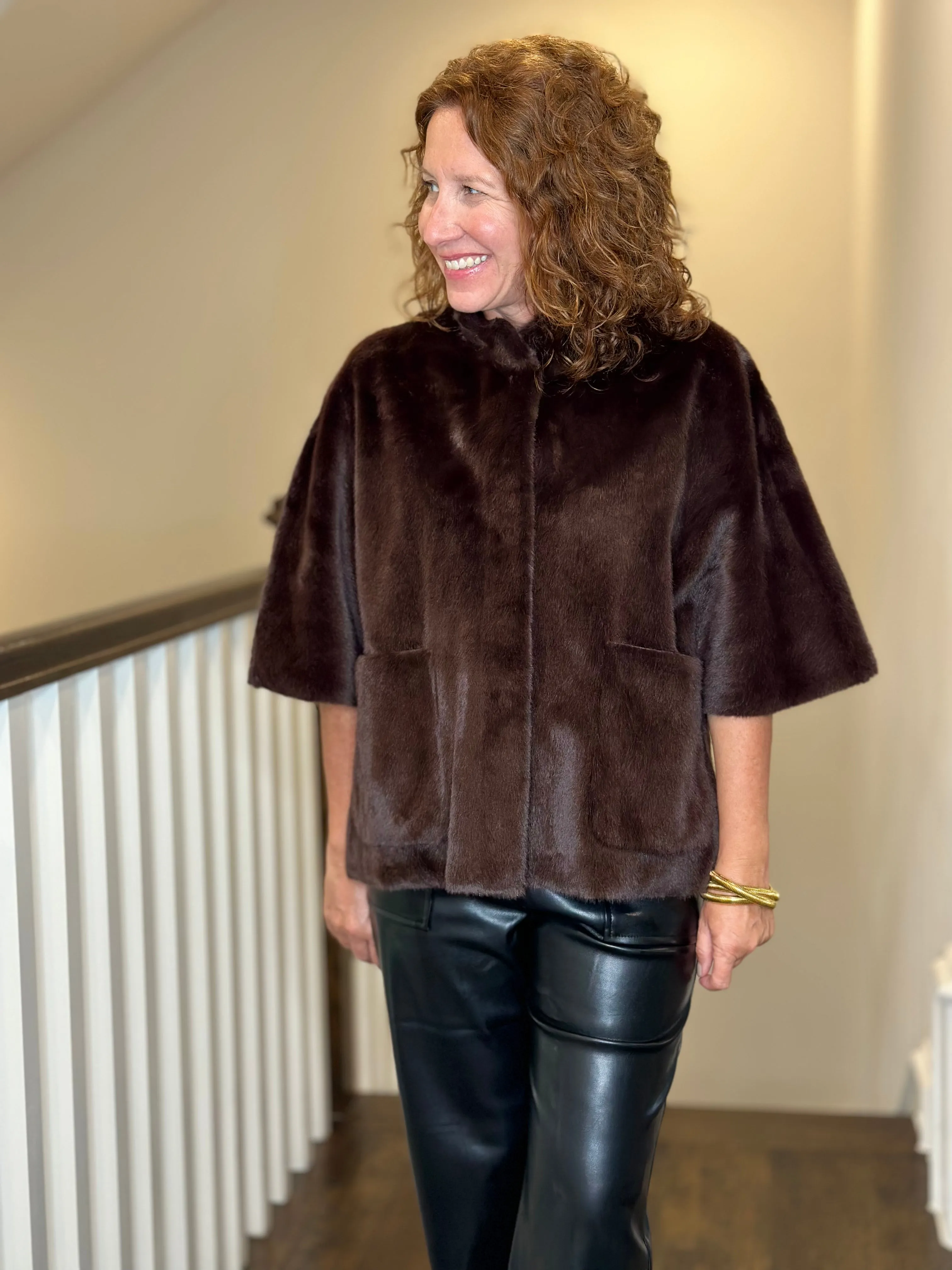 Love Token Violet Topper Faux Fur Jacket in Brown