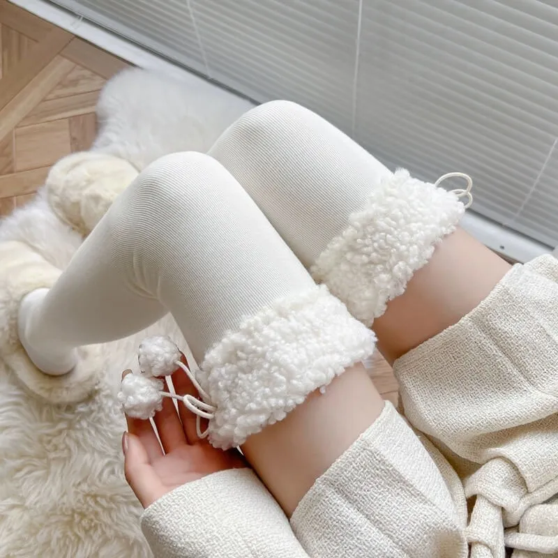 Milk white lamb warm and thickened knee socks BY11160